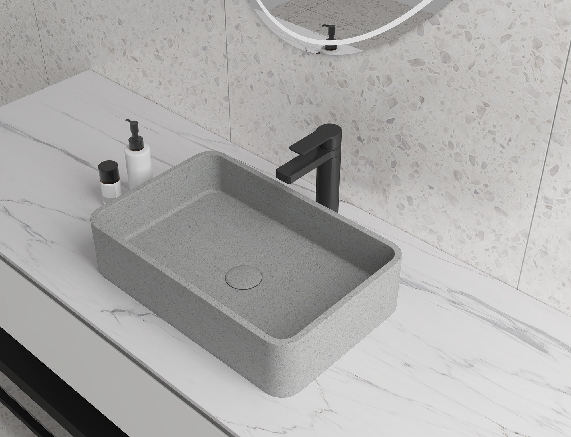 Rectangle Concrete Vessel Bathroom Sink Handmade Concreto Stone Basin Counter Freestanding Bathroom Vessel Sink in Grey without Faucet and Drain