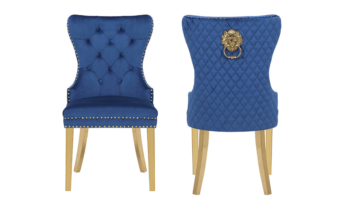 Simba Gold 2 Piece Dinning Chair Finish with Velvet Fabric in Navy