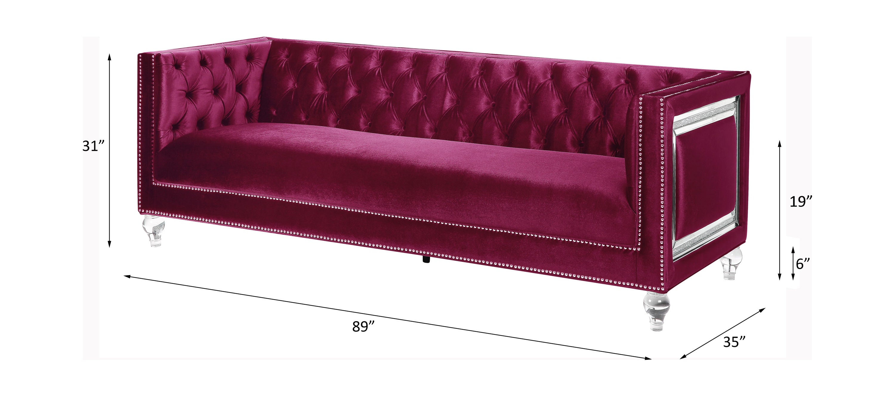 ACME Heibero Sofa w/2 Pillows, Burgundy Velvet 56895