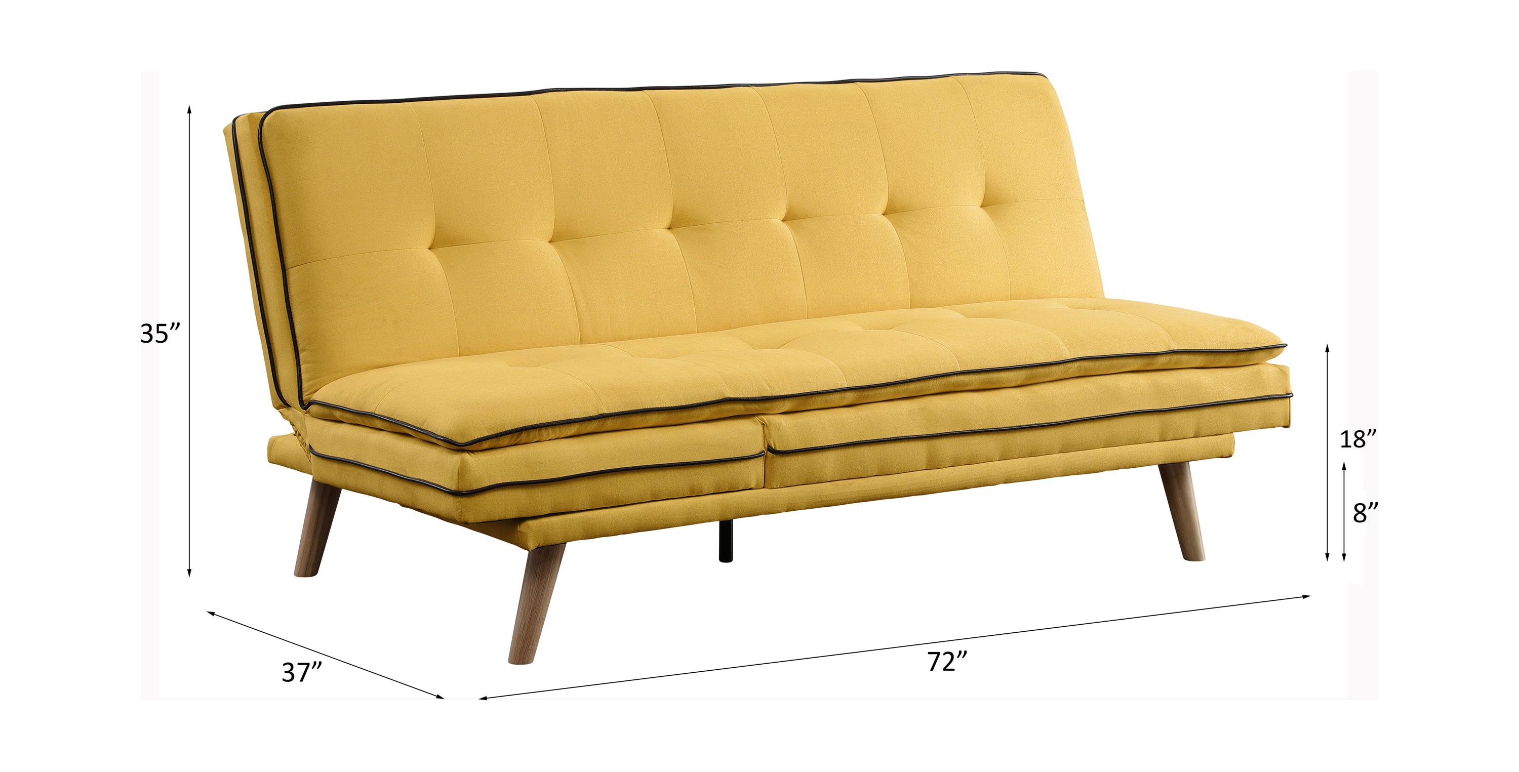 ACME Savilla Adjustable Sofa, Yellow Linen & Oak Finish 57160