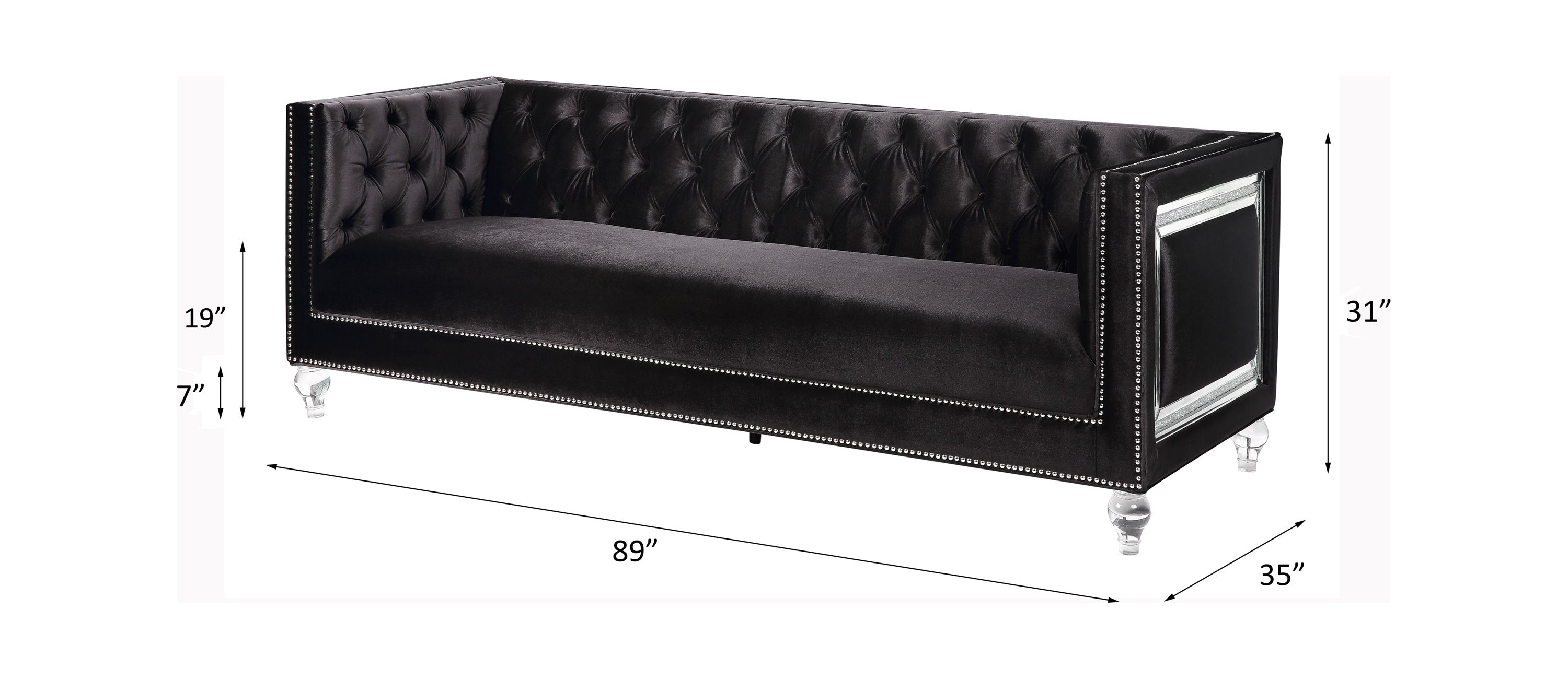 ACME Heibero Sofa w/2 Pillows, Black Velvet 56995