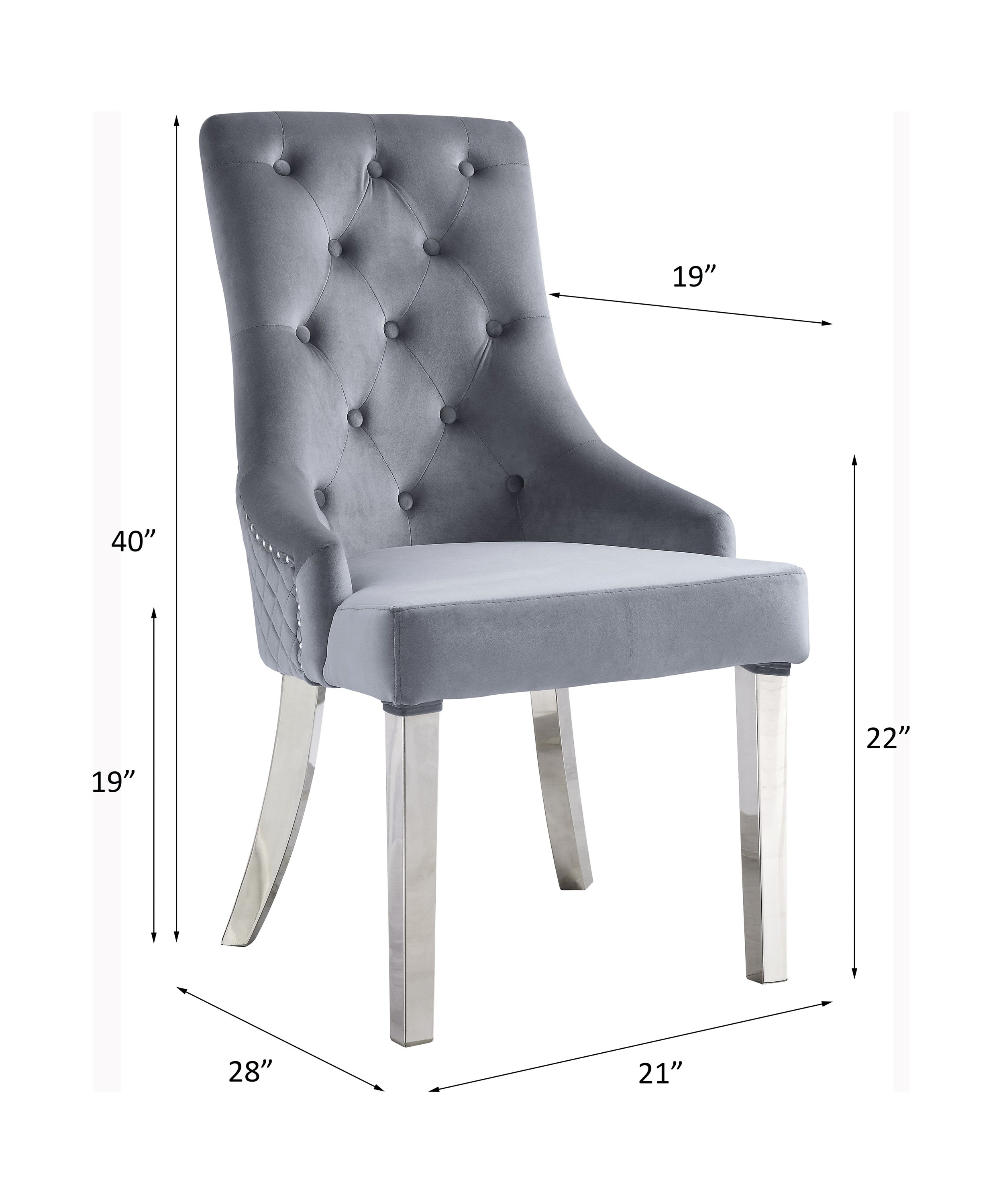 ACME Satinka Side Chair, Gray Fabric & Mirrored Silver Finish 68264