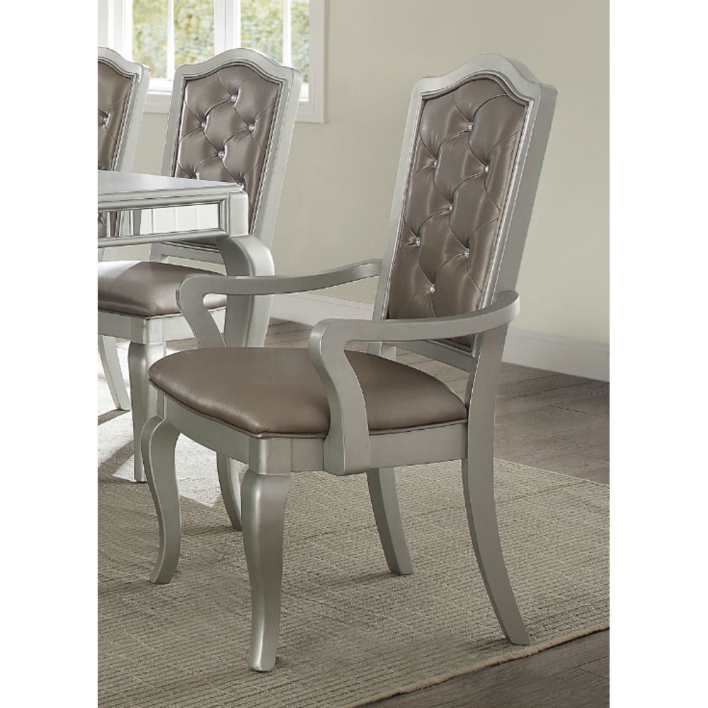 ACME Francesca Arm Chair (Set-2) in Silver PU & Champagne 62083