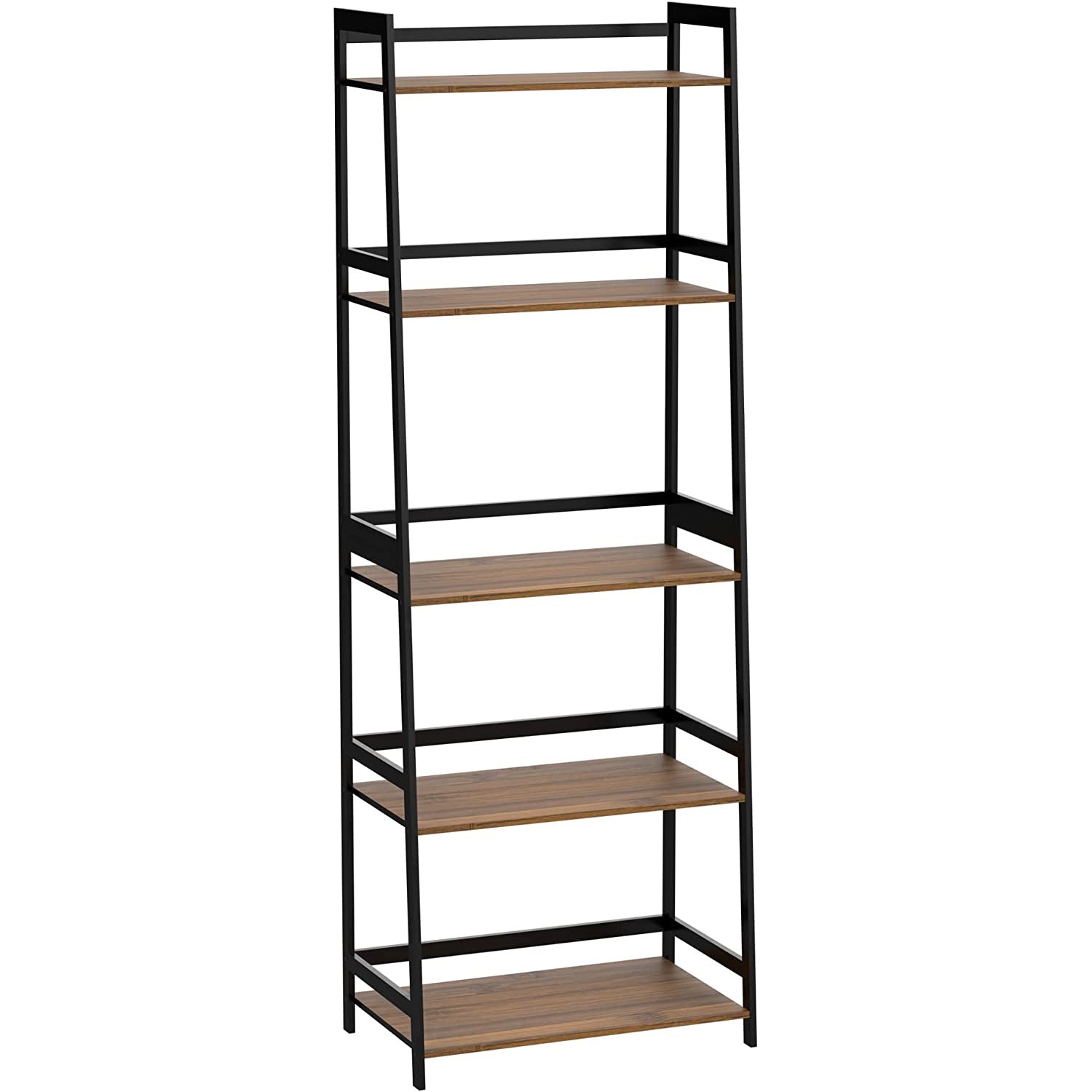 Ladder Shelf, 5 Tier Black Bookshelf, Modern Open Bookcase for Bedroom, Living Room, Office, Brown