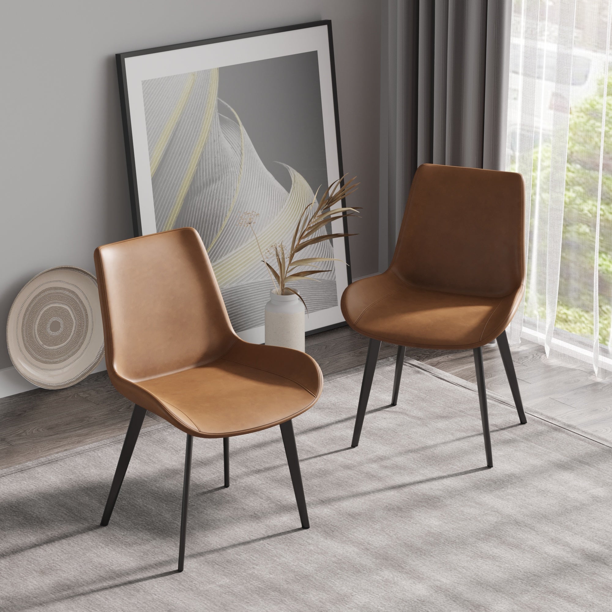 Modern Dining Chair Living Room Black Metal Leg Dining Chair-Brown-4pcs/ctn