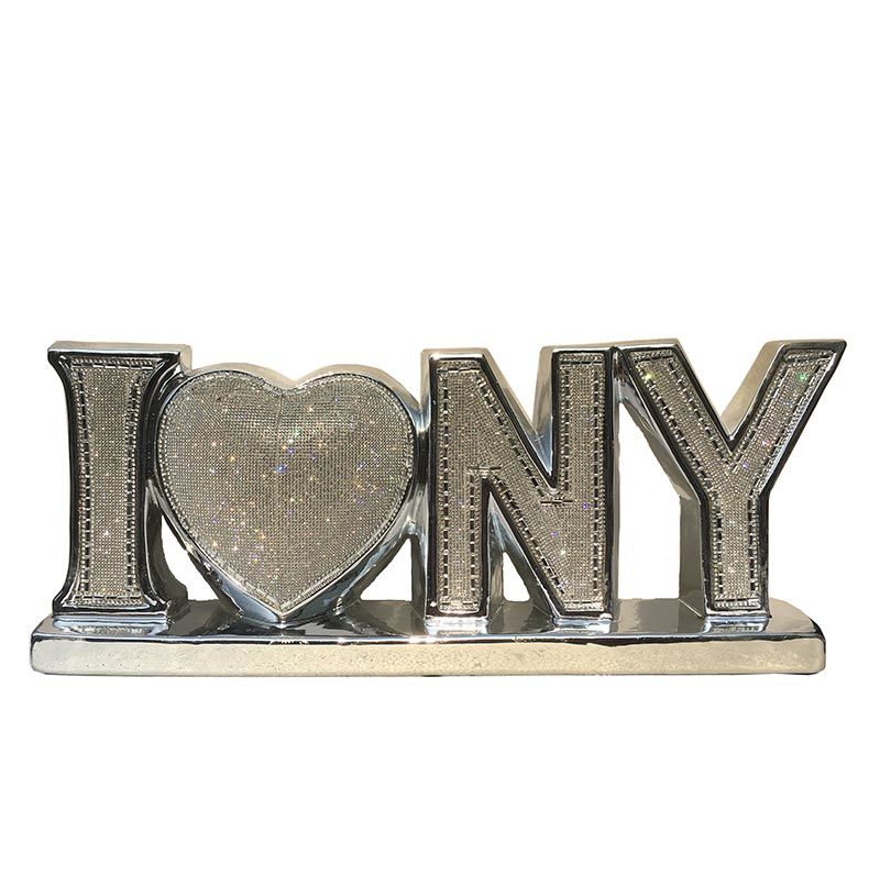 "I Love New York" Ceramic Chrome Plated Table Top in Diamond Incrustation (20-in x 4-in x 8-in)