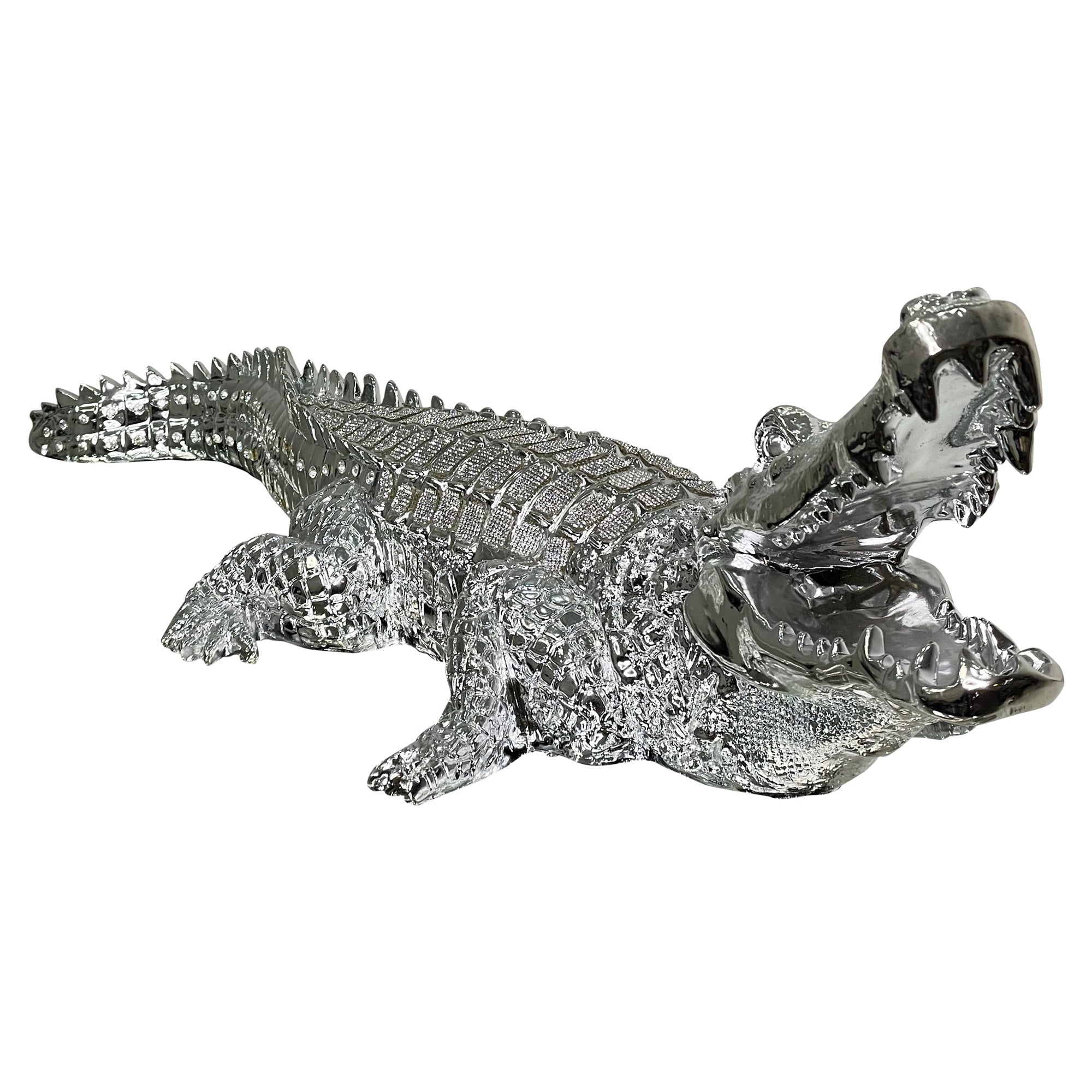 Ambrose Diamond Encrusted Chrome Plated Crocodile (25"L X 9"W X 7.5"H)