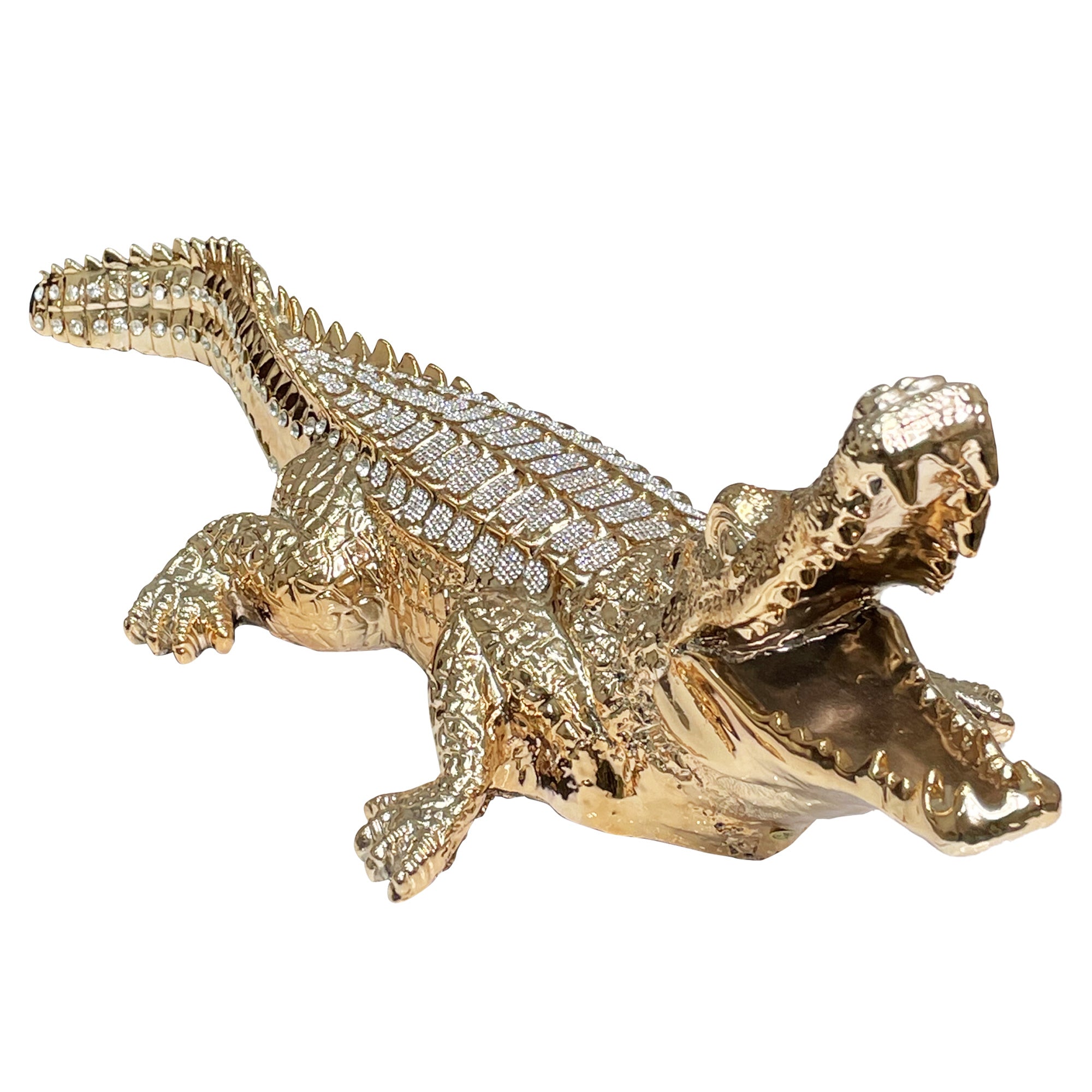 Ambrose Diamond Encrusted Gold Plated Crocodile (25"L X 9"W X 7.5"H)