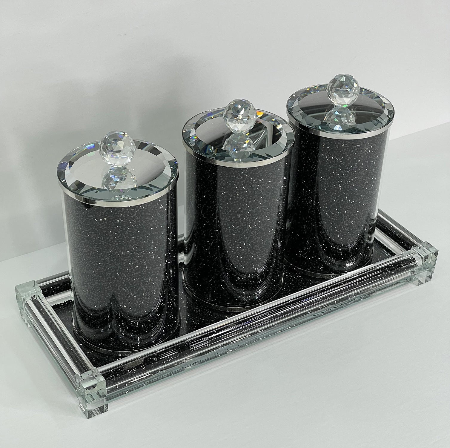 Ambrose Exquisite Three Glass Canister with Tray in Gift Box