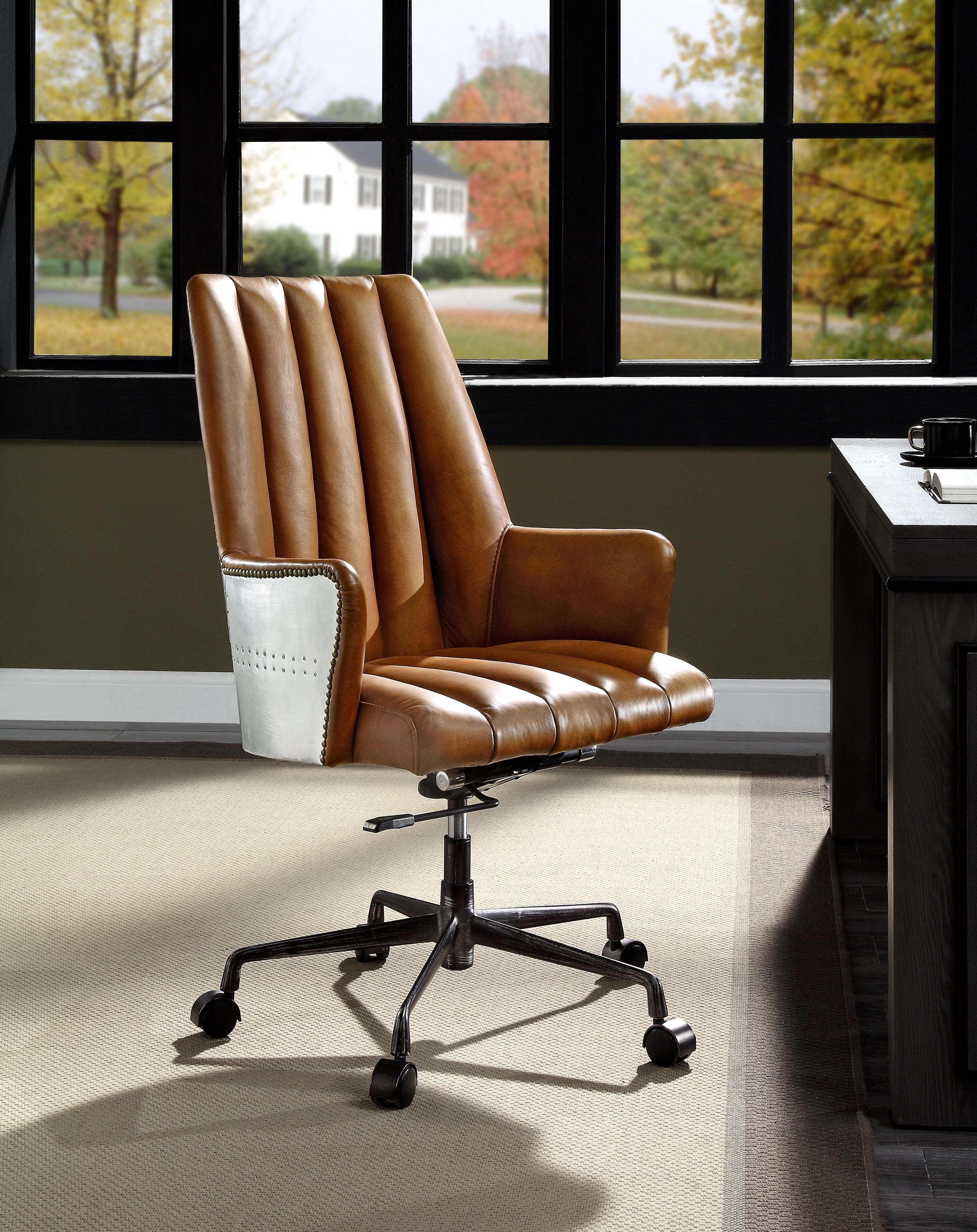 ACME Salvol Office Chair, Sahara Leather & Aluminum 93176