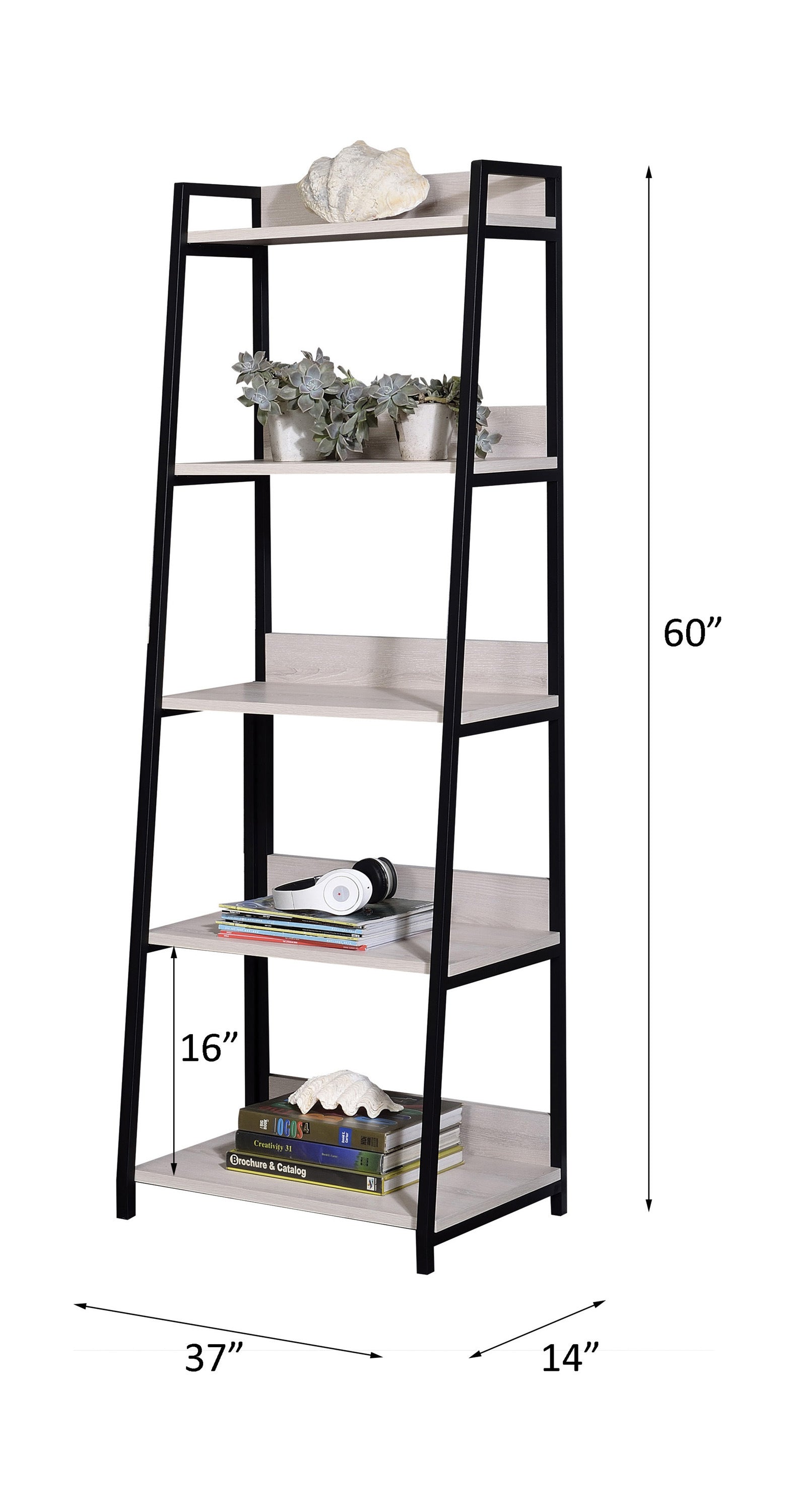 ACME Wendral Bookshelf (5-Tier, 23"L), Natural & Black 92674