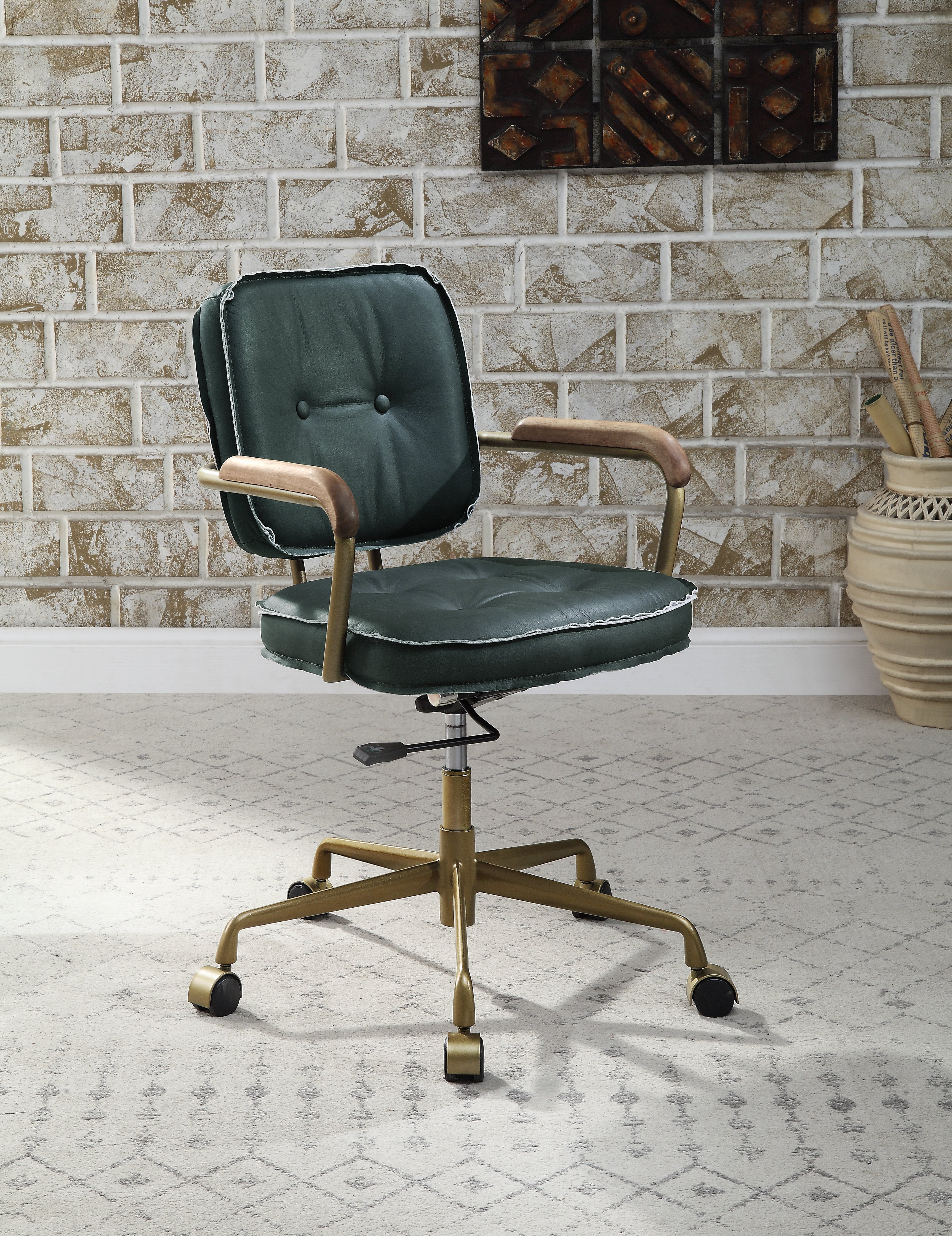 ACME Siecross Office Chair, Emerald Green Leather 93171