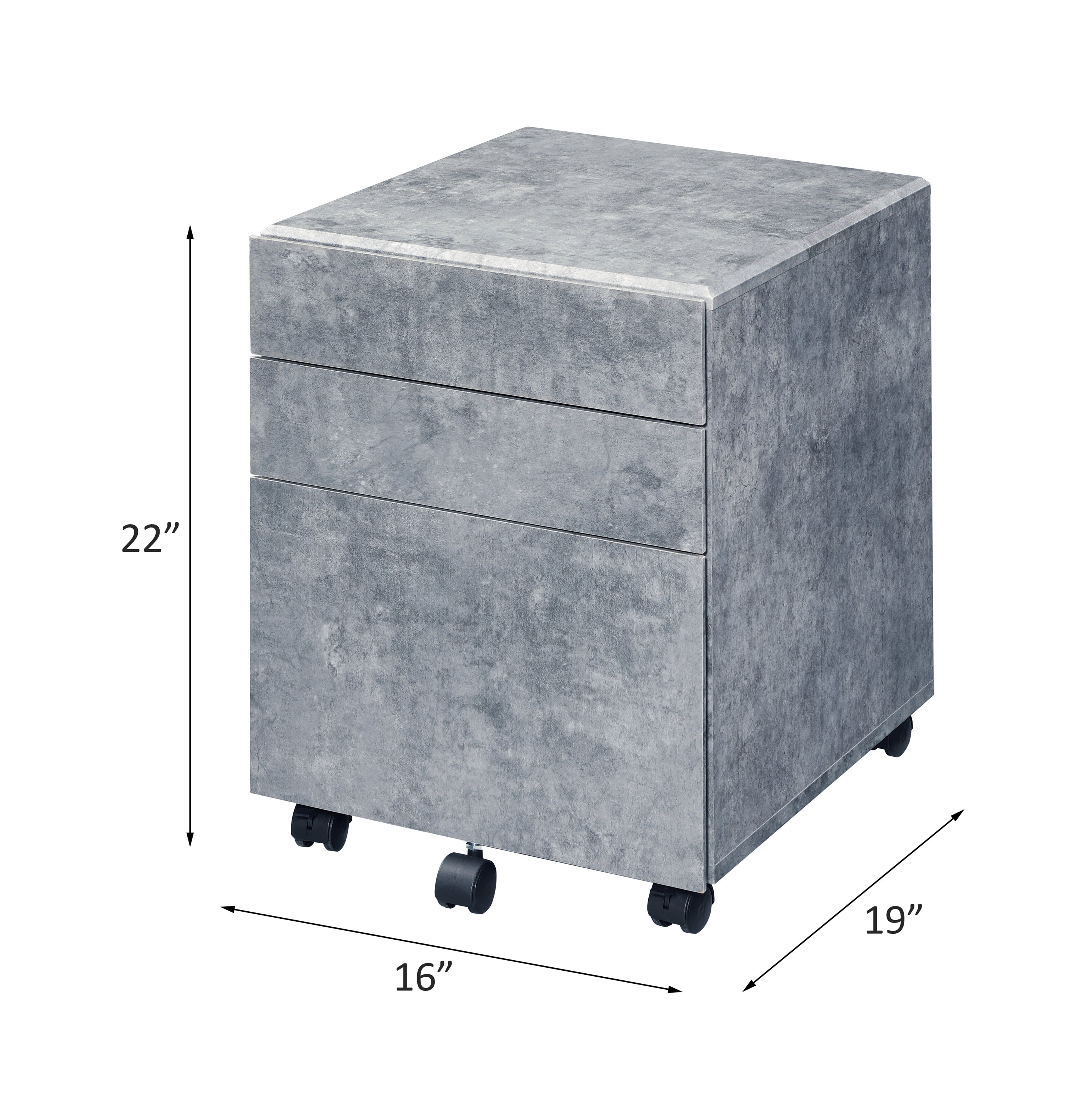 ACME Jurgen File Cabinet, Faux Concrete & Silver 92909