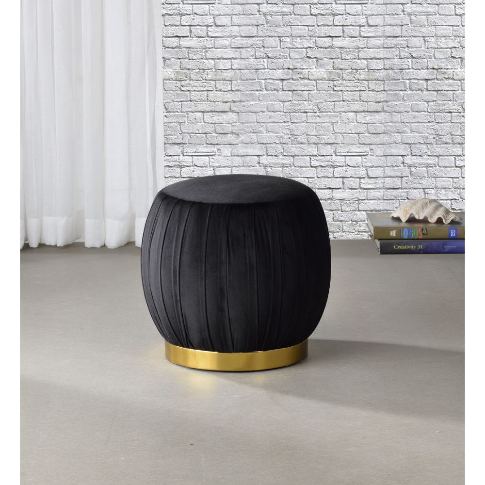 ACME Zinnia Ottoman, Black Velvet & Gold 96449