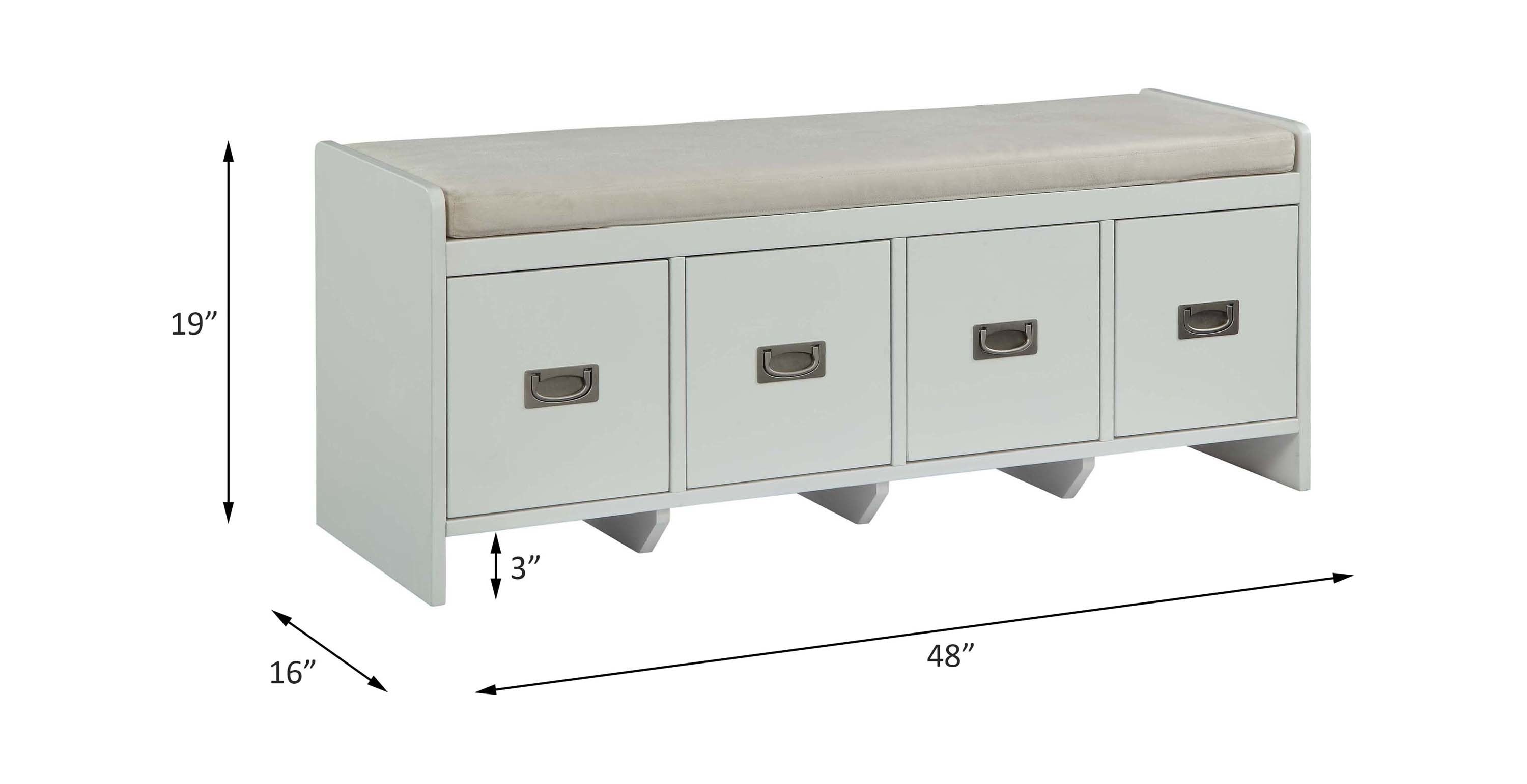 ACME Berci Bench w/Storage in Beige Fabric & White 96775