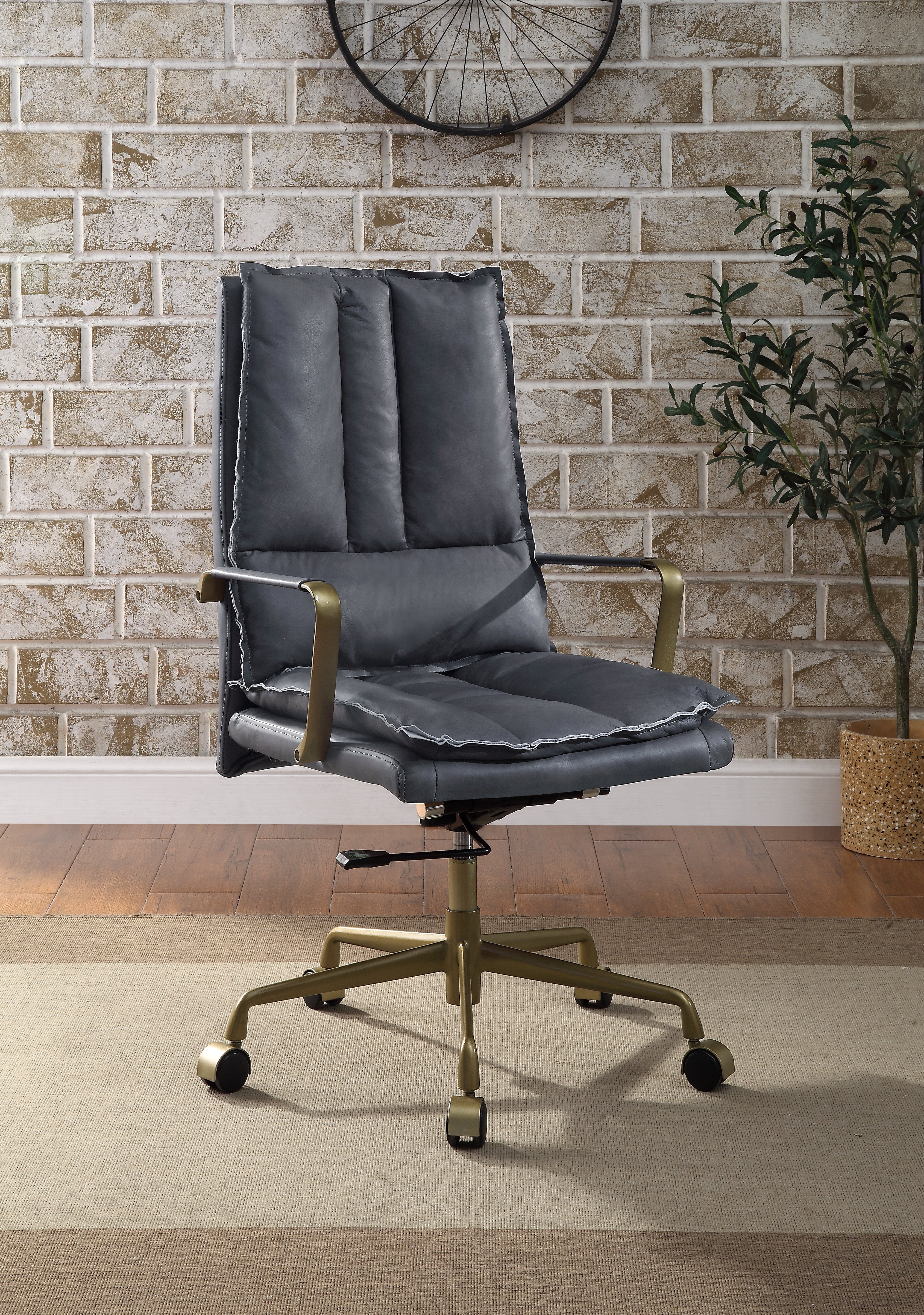 ACME Tinzud Office Chair, Gray Leather 93165