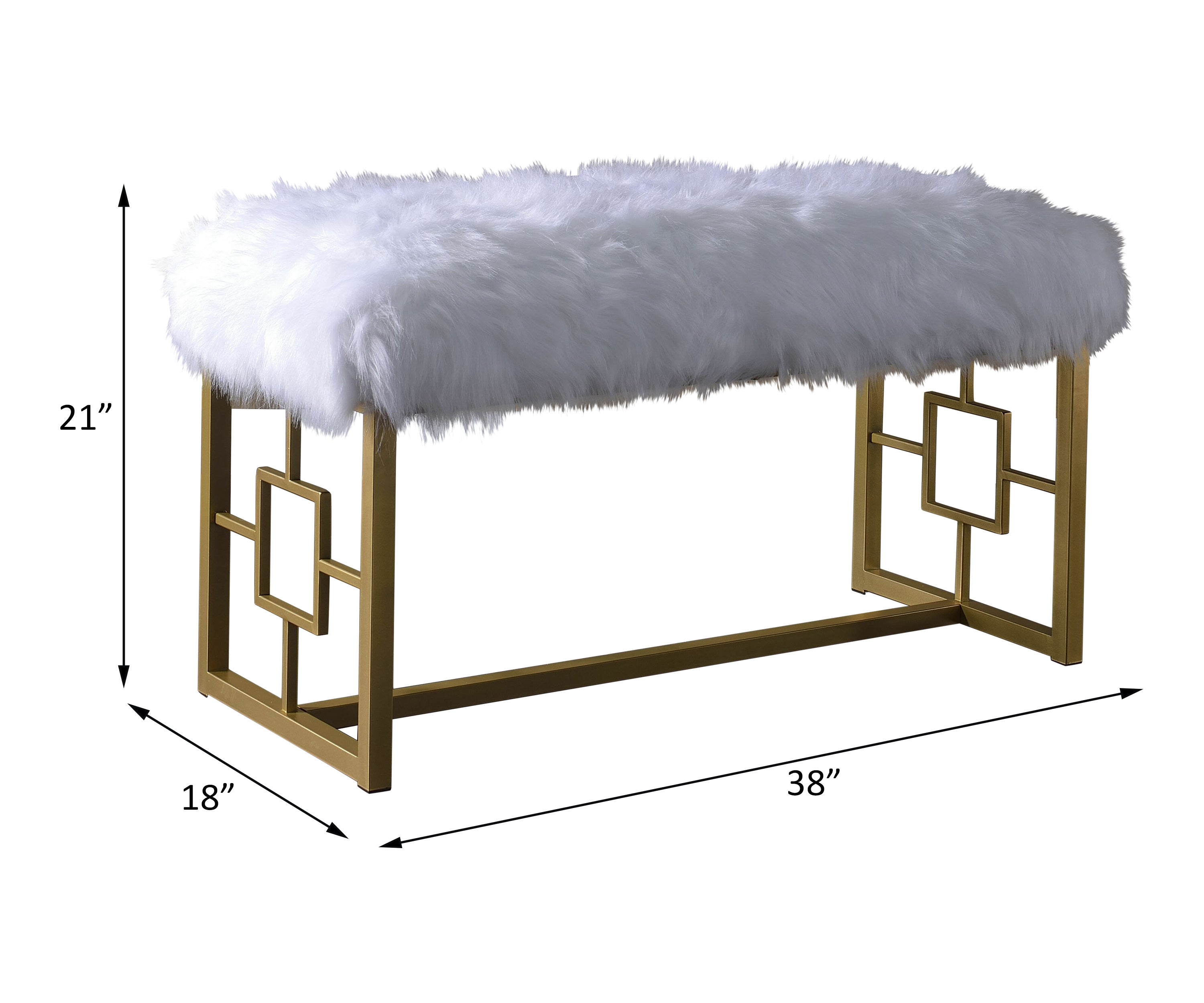 ACME Bagley II Bench in White Faux Fur & Gold 96451