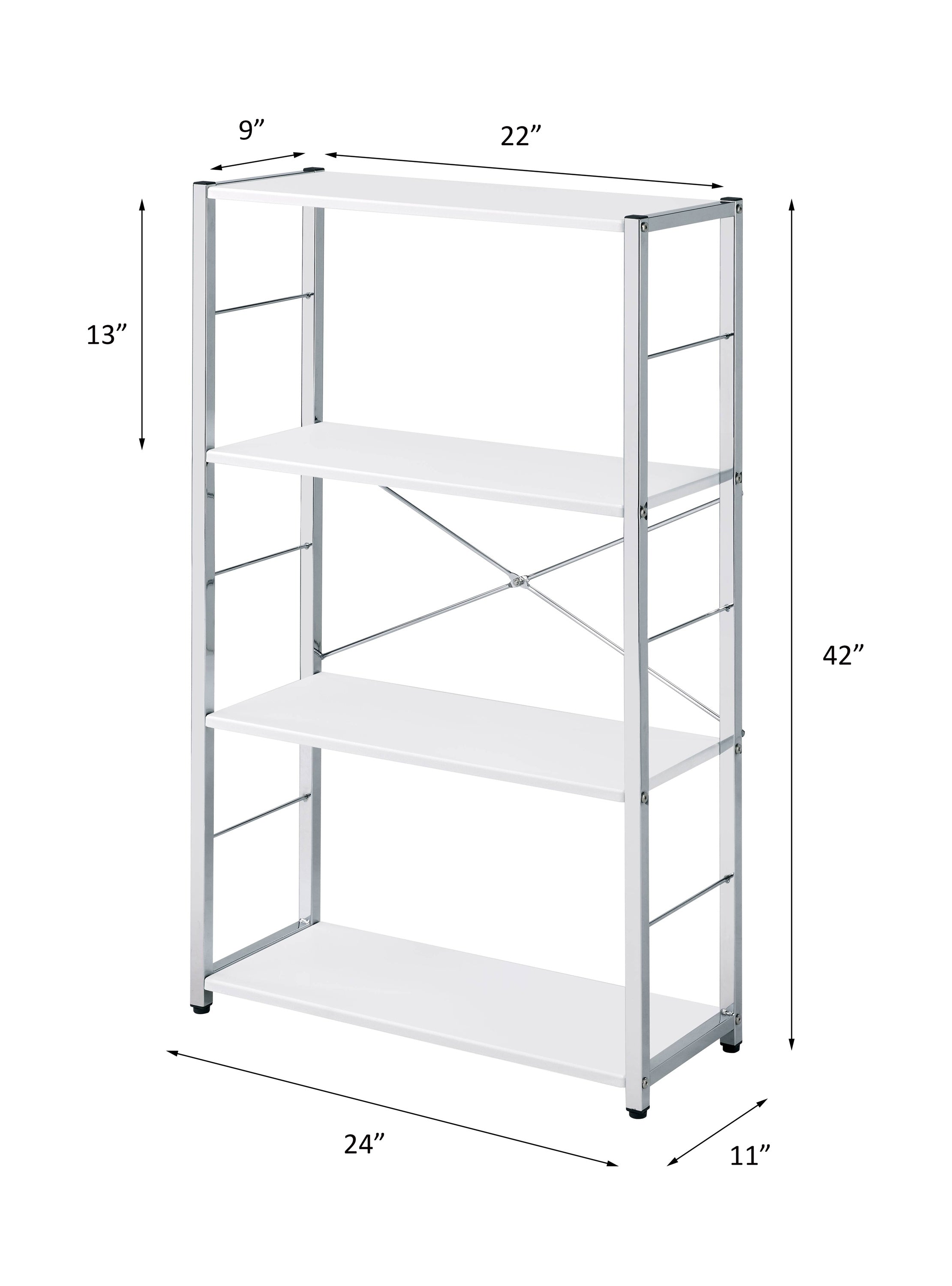 ACME Tennos Bookshelf, White & Chrome Finish 93192