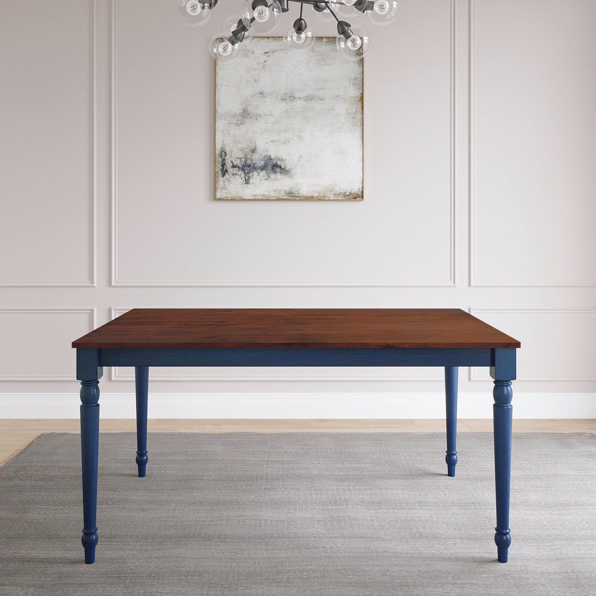 Lafayette Medium Brown and Navy Blue Wood Dining Table