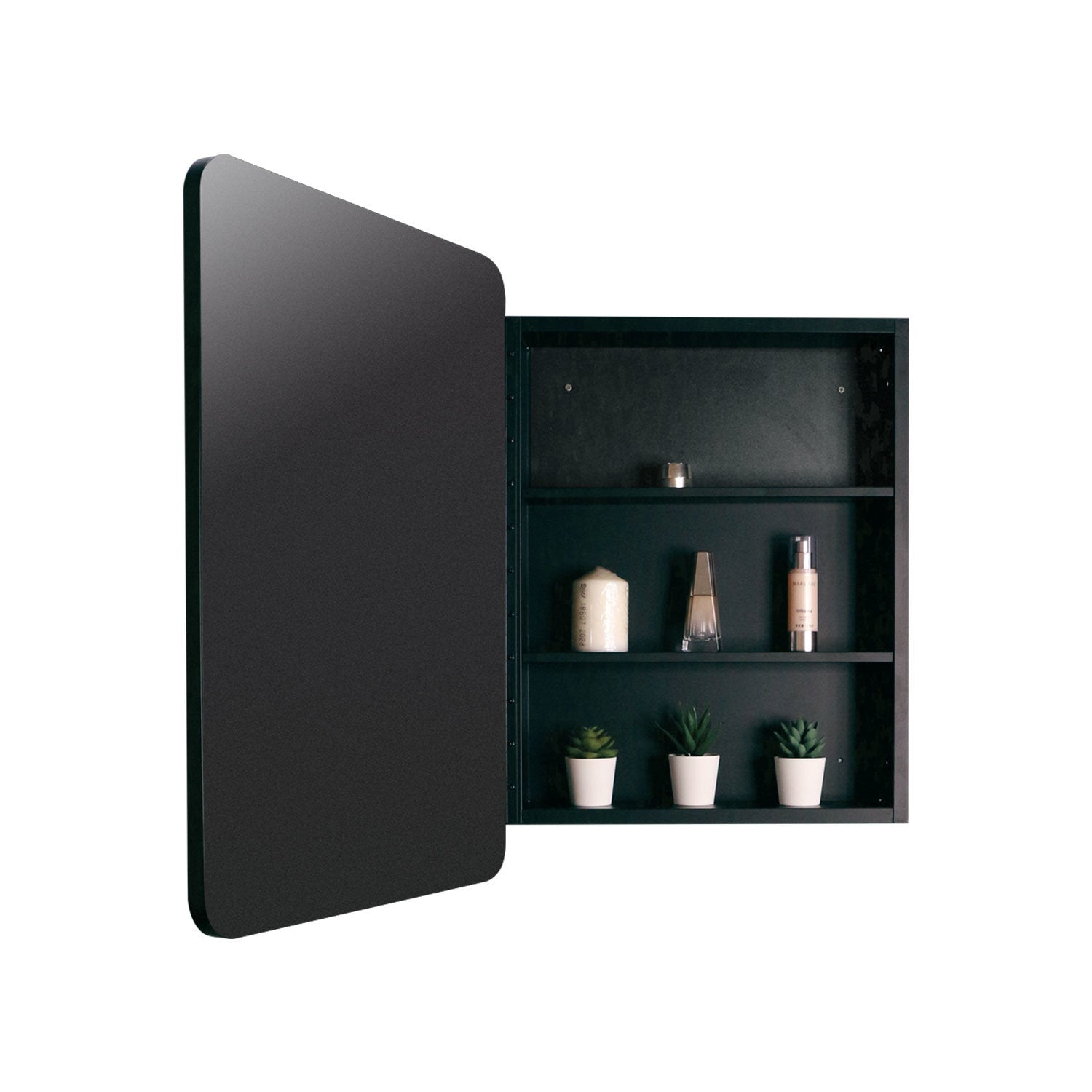 20x28 inch Black Metal Framed Wall mount or Recessed Bathroom Medicine Cabinet with Mirror