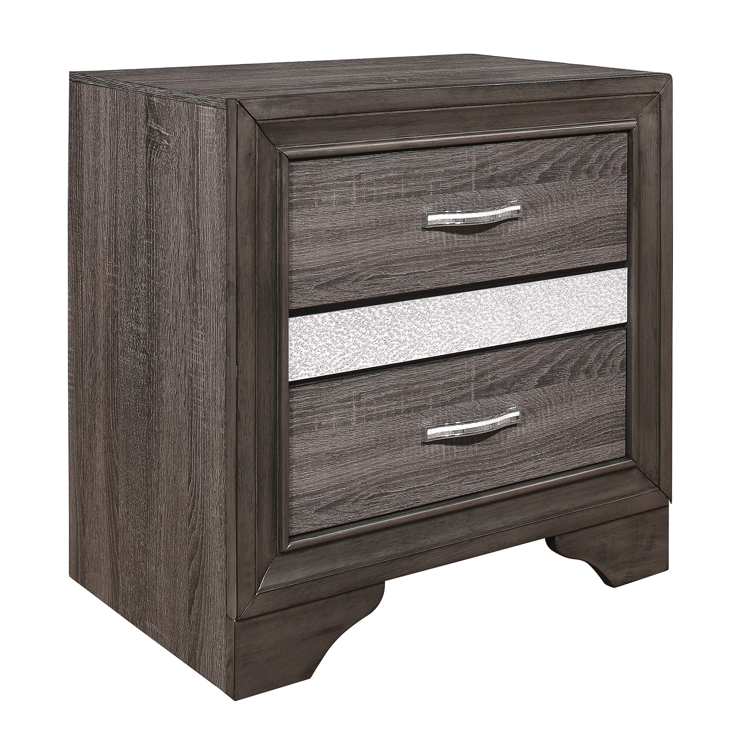 Glamorous Two-Tone Finish Nightstand Hidden Jewelry Drawer Polish Chrome Bar Bedroom Furniture