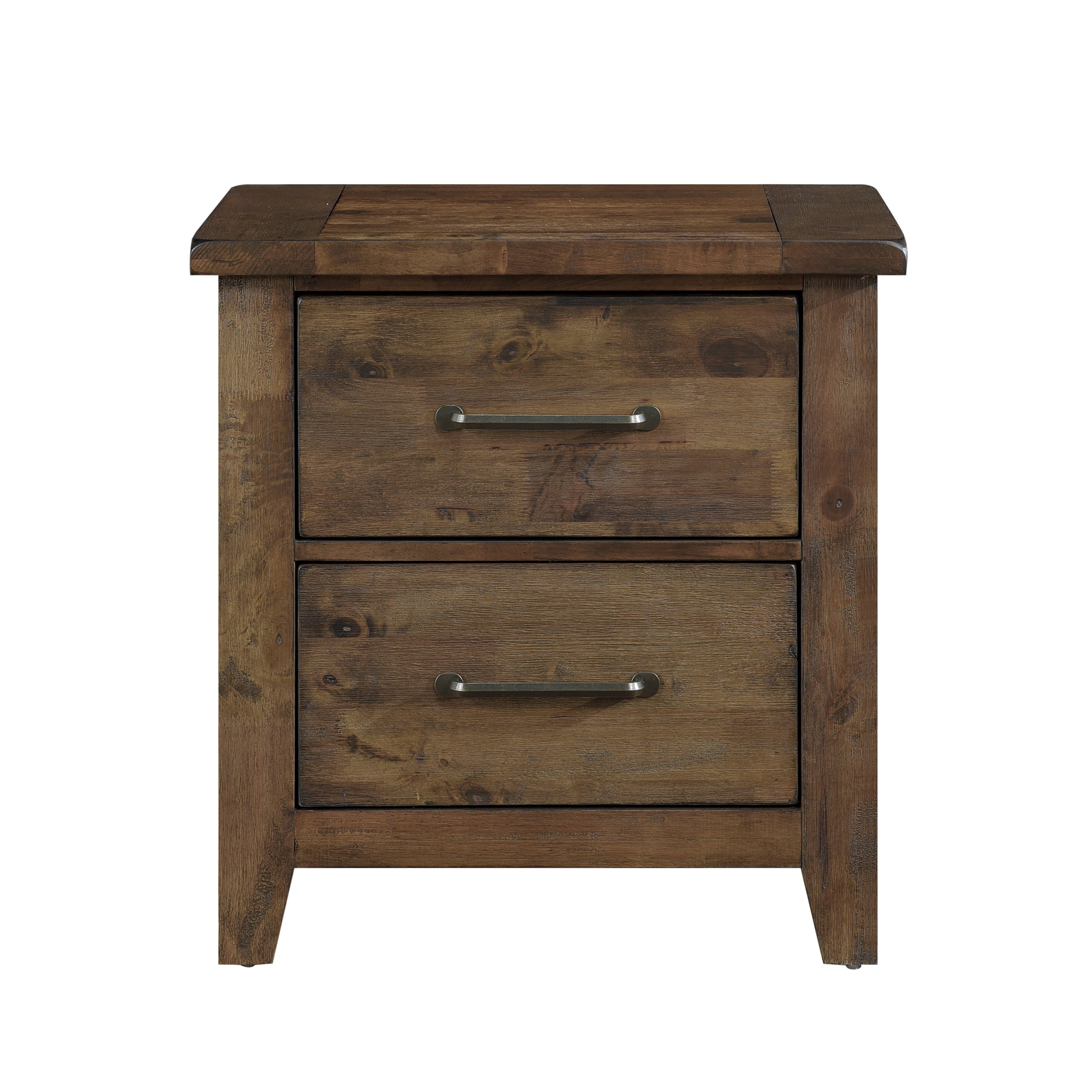 Classic Transitional Design Nightstand Burnished Finish Solid Rubberwood Bedroom Side Table Rustic Look Furniture