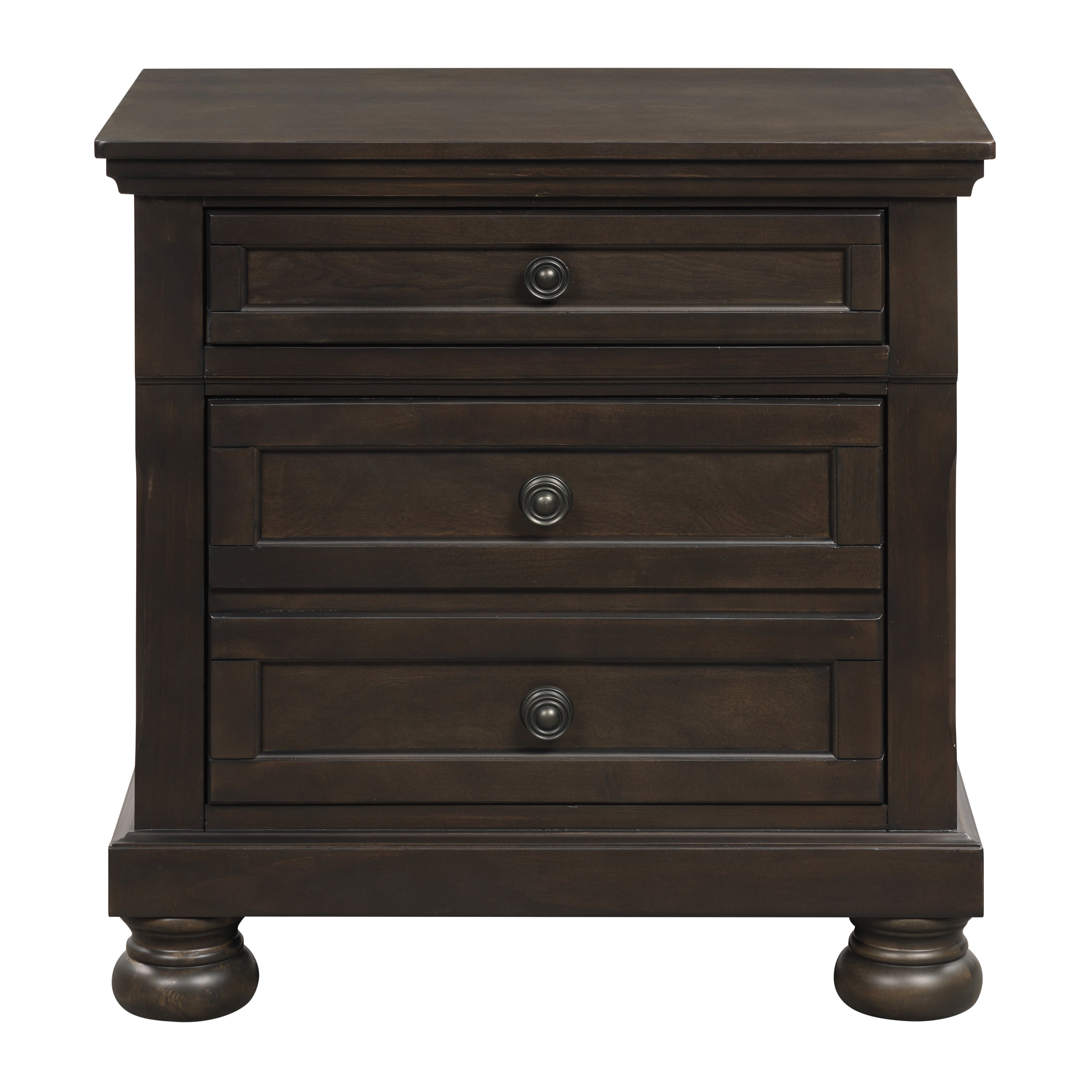 Transitional Design Nightstand Grayish Brown Finish Two Dovetail Drawers Bun Feet Wooden Furniture