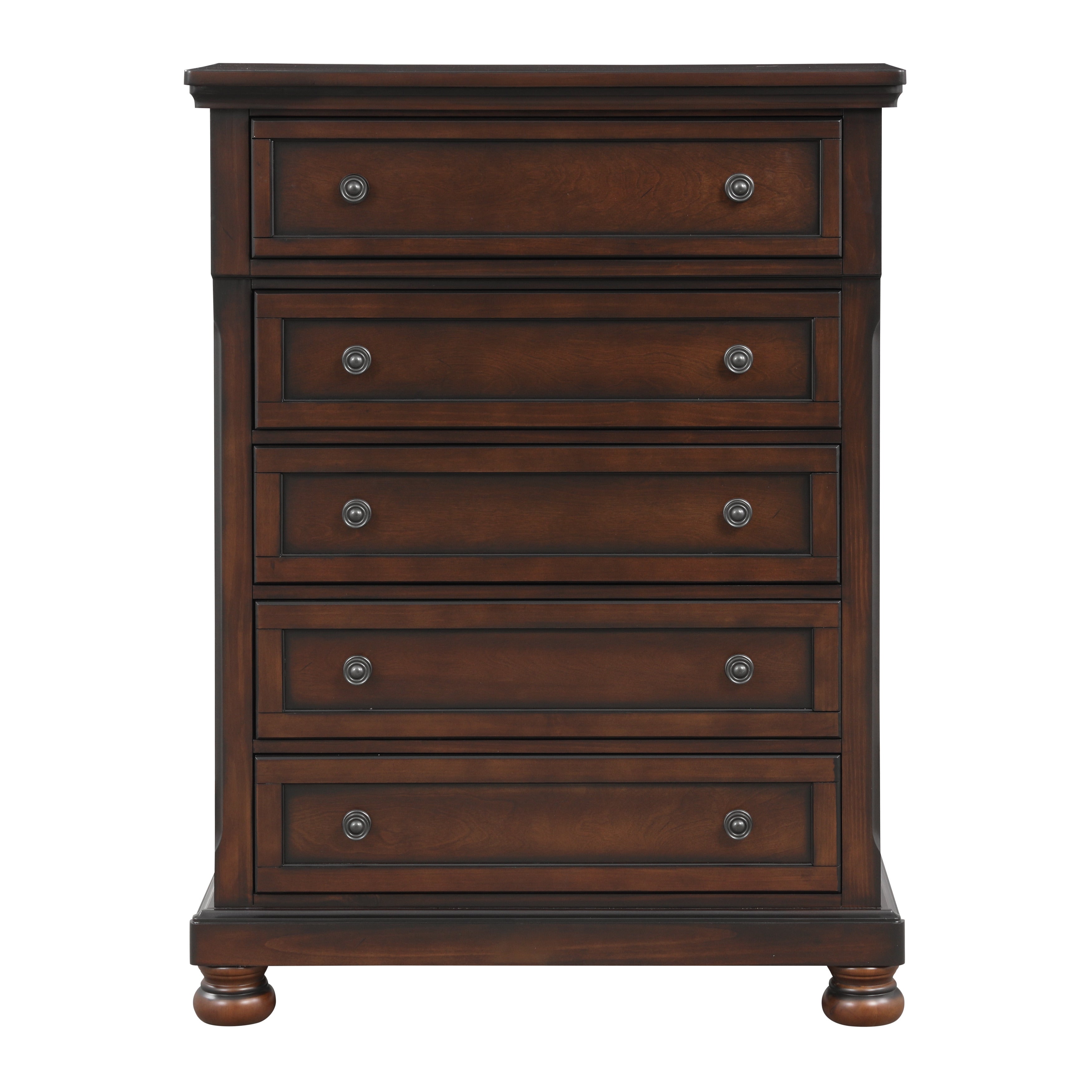 Transitional Bedroom 1pc Chest of Five Drawers Bun Feet Brown Cherry Finish Birch Veneer Home Furniture