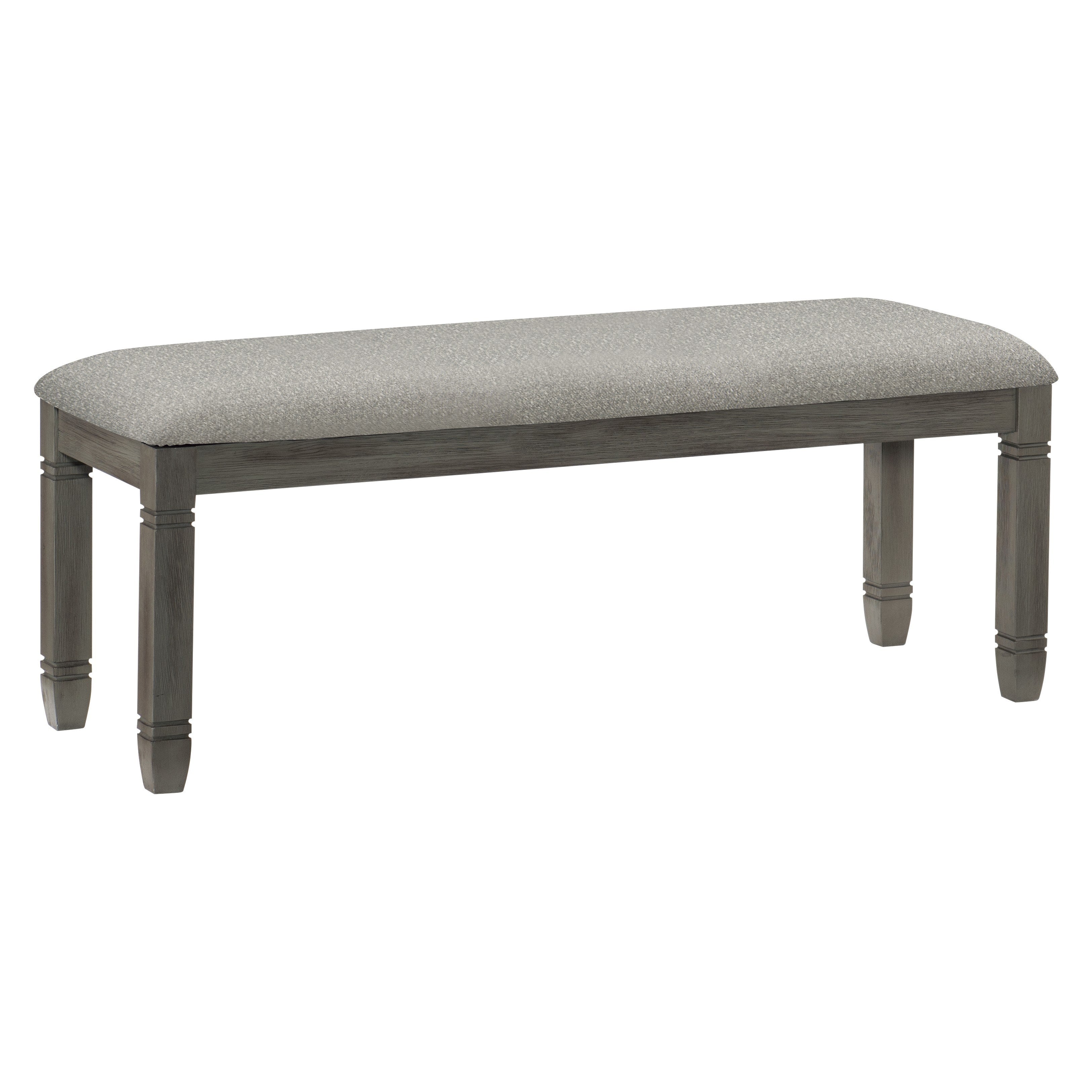 Wood Frame Dining Bench 1pc Antique Gray Finish Frame With Neutral Tone Gray Fabric Seat