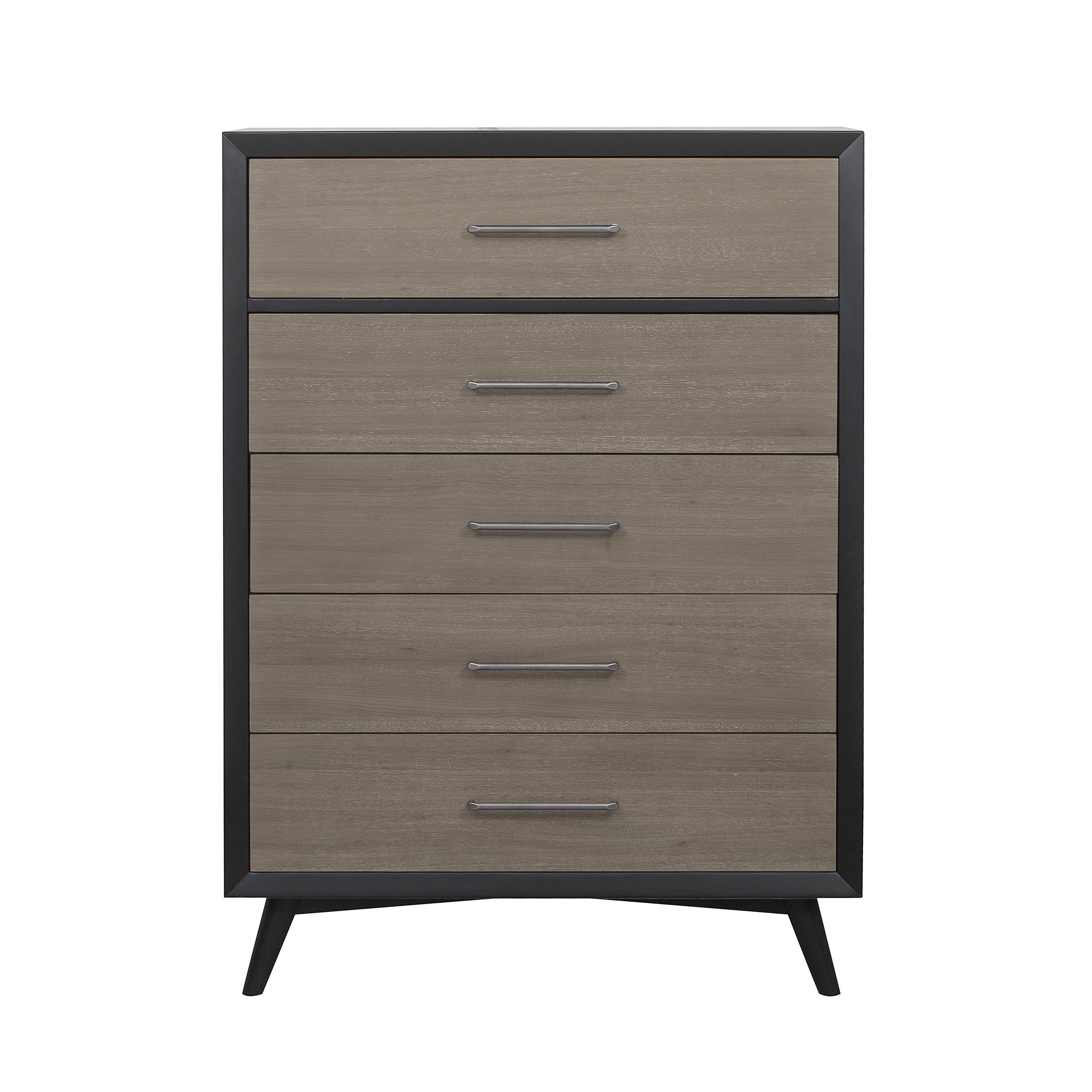 Modern Two-Tone Finish 1pc Chest of Drawers Walnut Veneer Tapered Turned Legs Bedroom Furniture