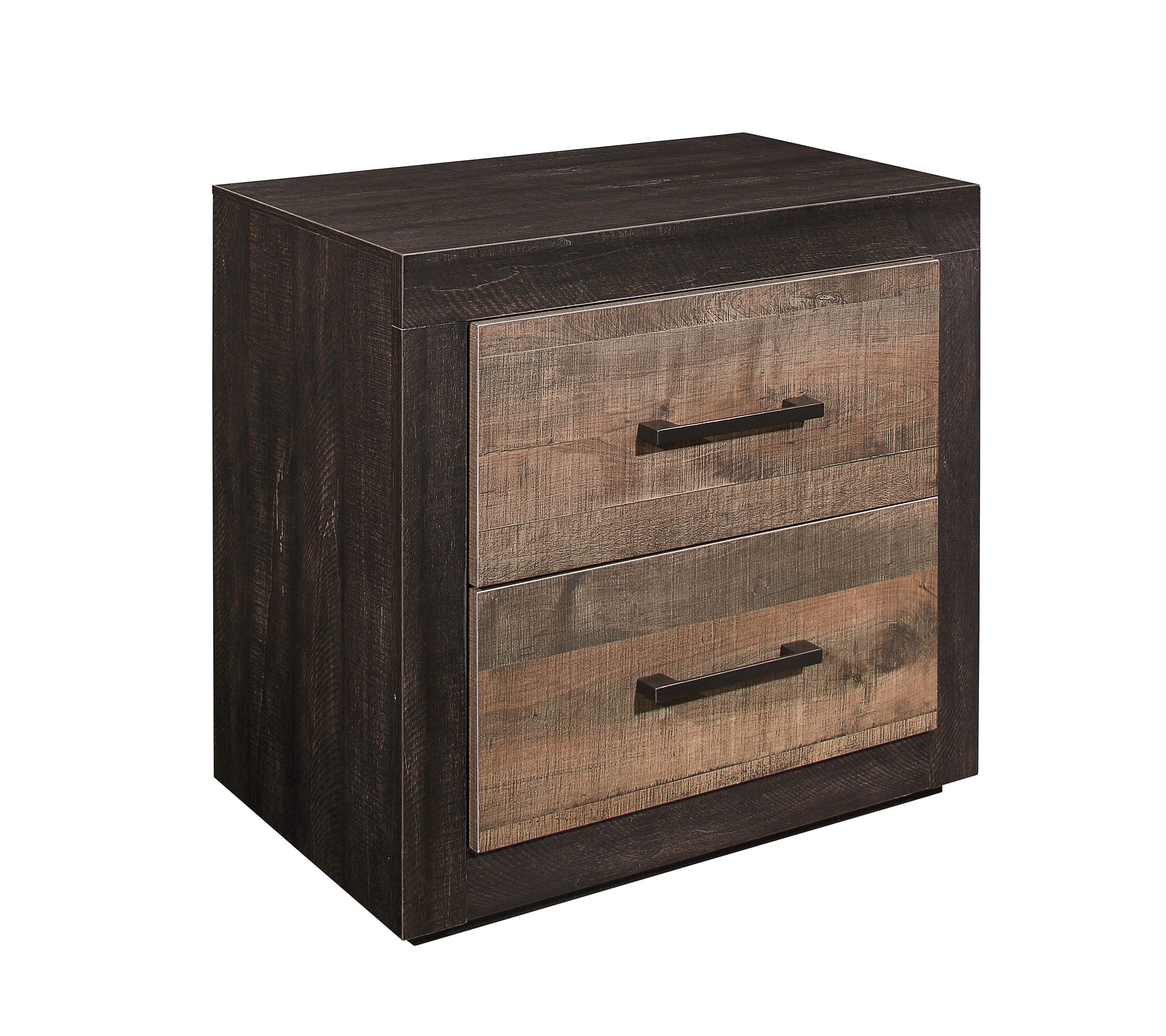 Contemporary Style Bedroom Nightstand Natural Wood Grain Look Two Tone Finish Bed Side Table Faux Wood Veneer