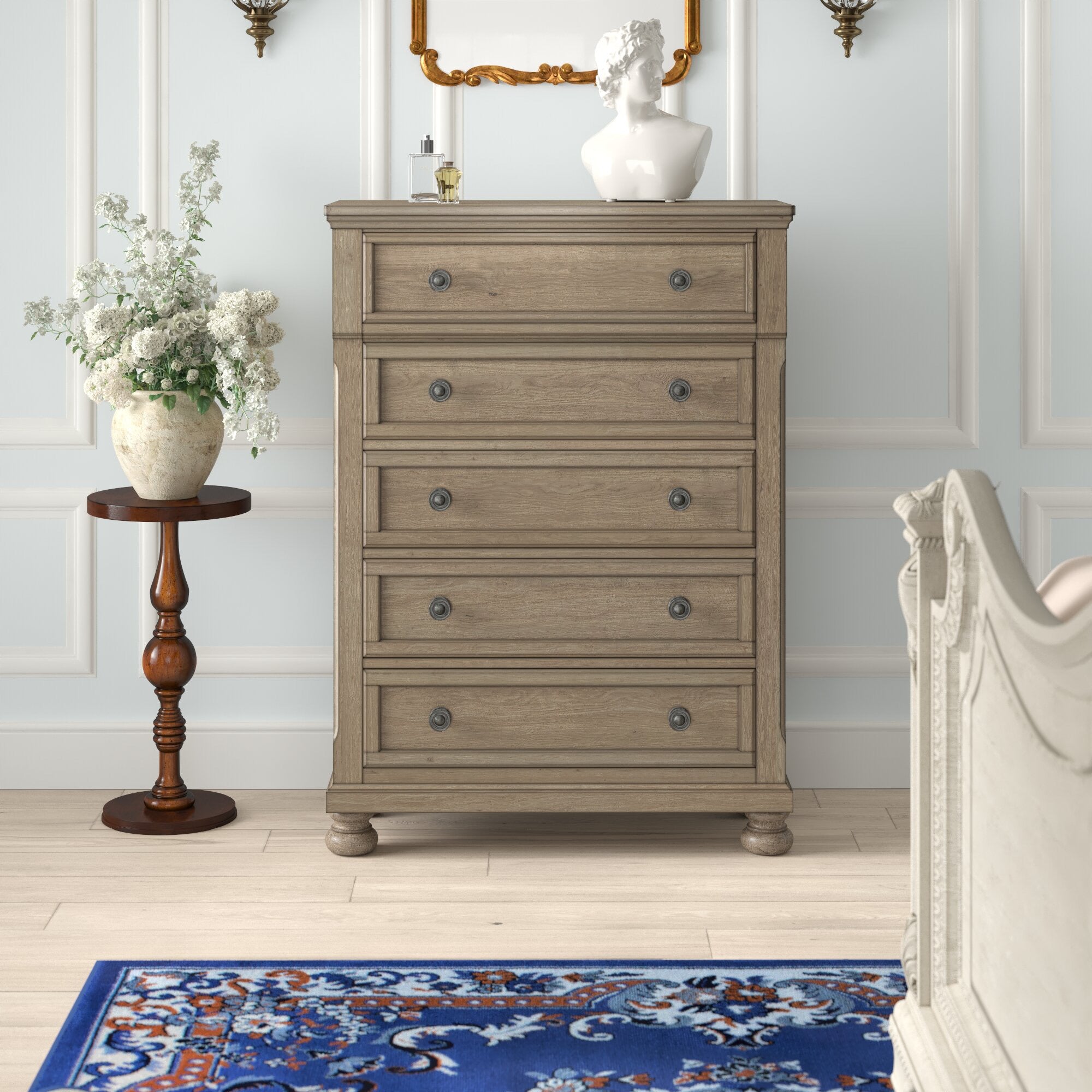 Bedroom Chest 1pc Wire Brushed Gray Finish Birch Veneer Drawers with Ball Bearing Glides Transitional Furniture