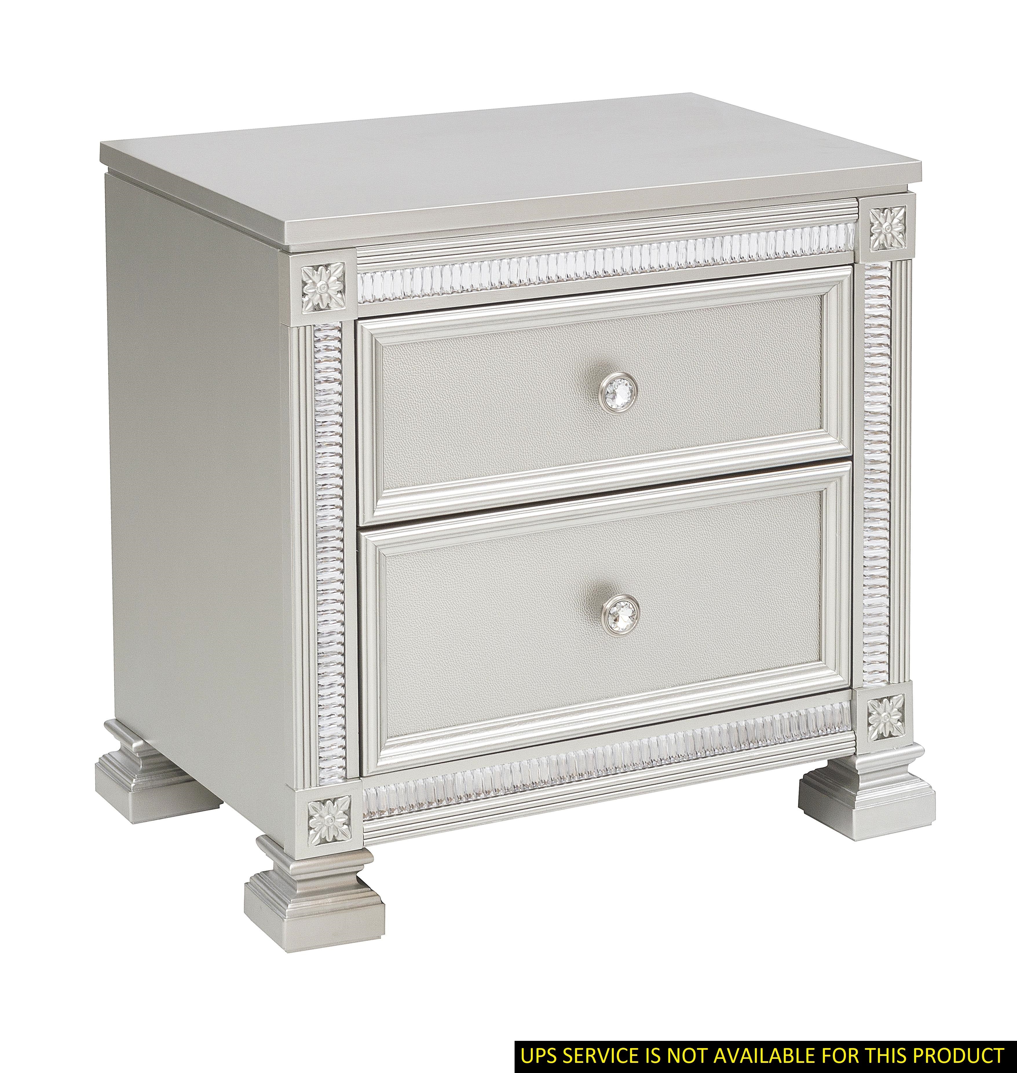 Glamorous Modern Design 1pc Nightstand of 2x Drawers Faux Crystal Knobs Silver Finish Furniture