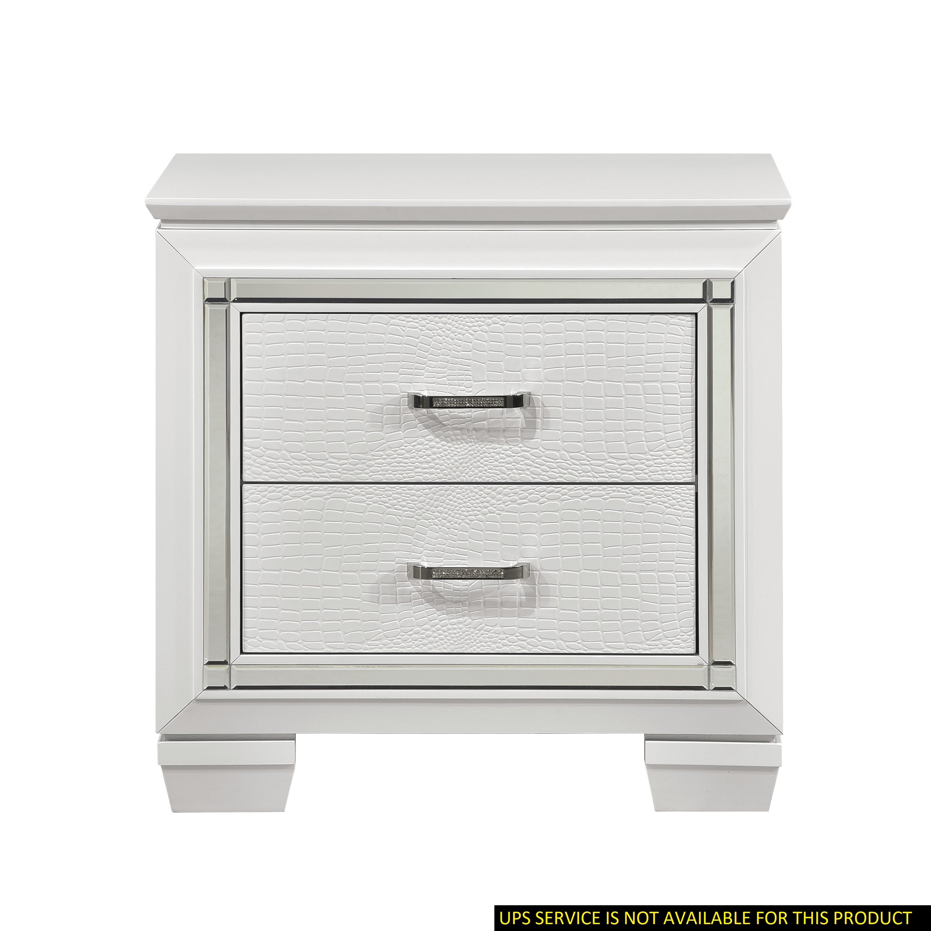 Glamorous Design Bedroom Furniture 1pc Nightstand of 2x Drawers White Finish Faux Alligator Embossed Textured Fronts