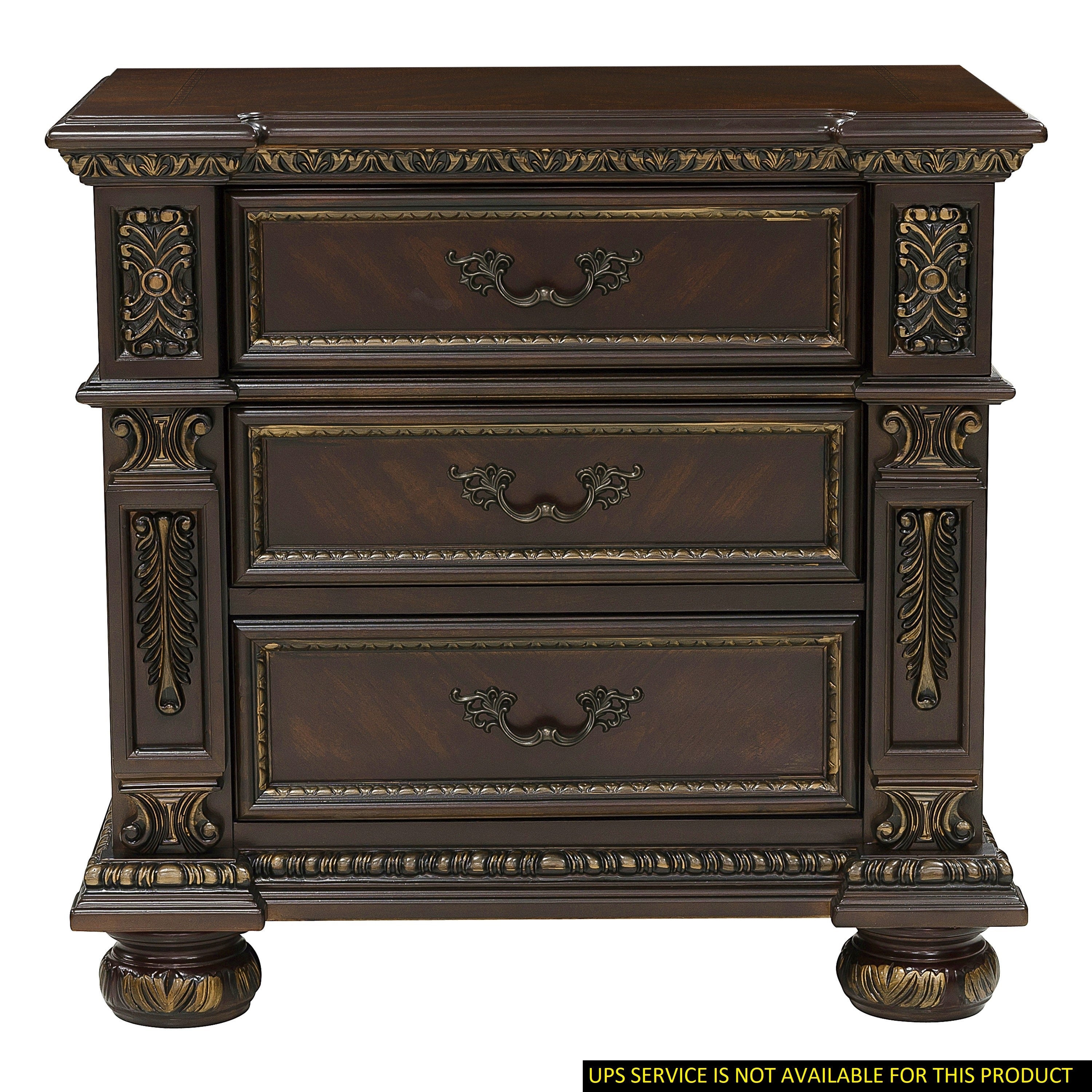 Traditional Design Dark Cherry Finish with Gold Tipping 1pc Nightstand of 3x Drawers Formal Style Bedroom Furniture