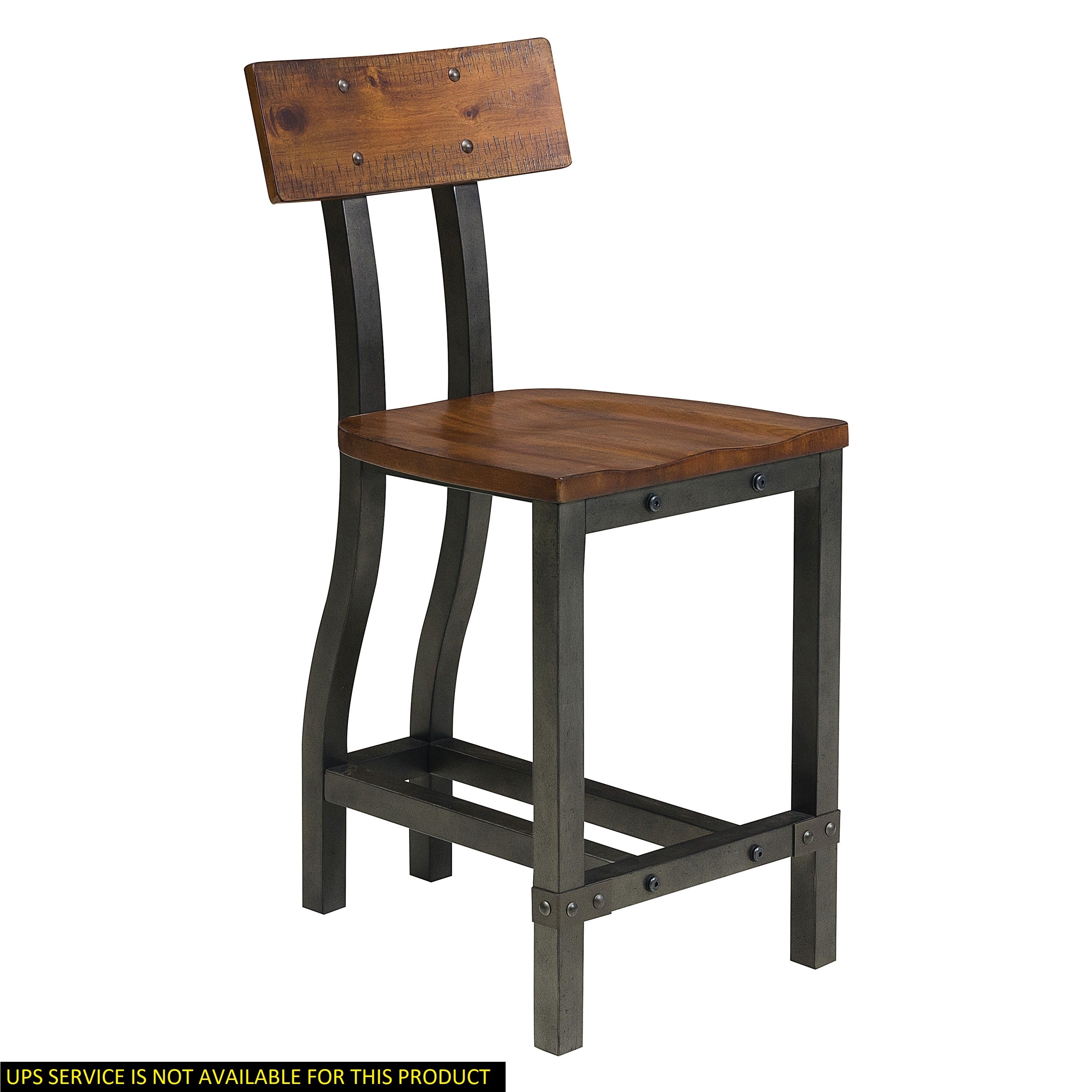 Rustic Brown and Gunmetal Finish Wooden Counter Height Chairs 2pc Set Industrial Design Dining Furniture