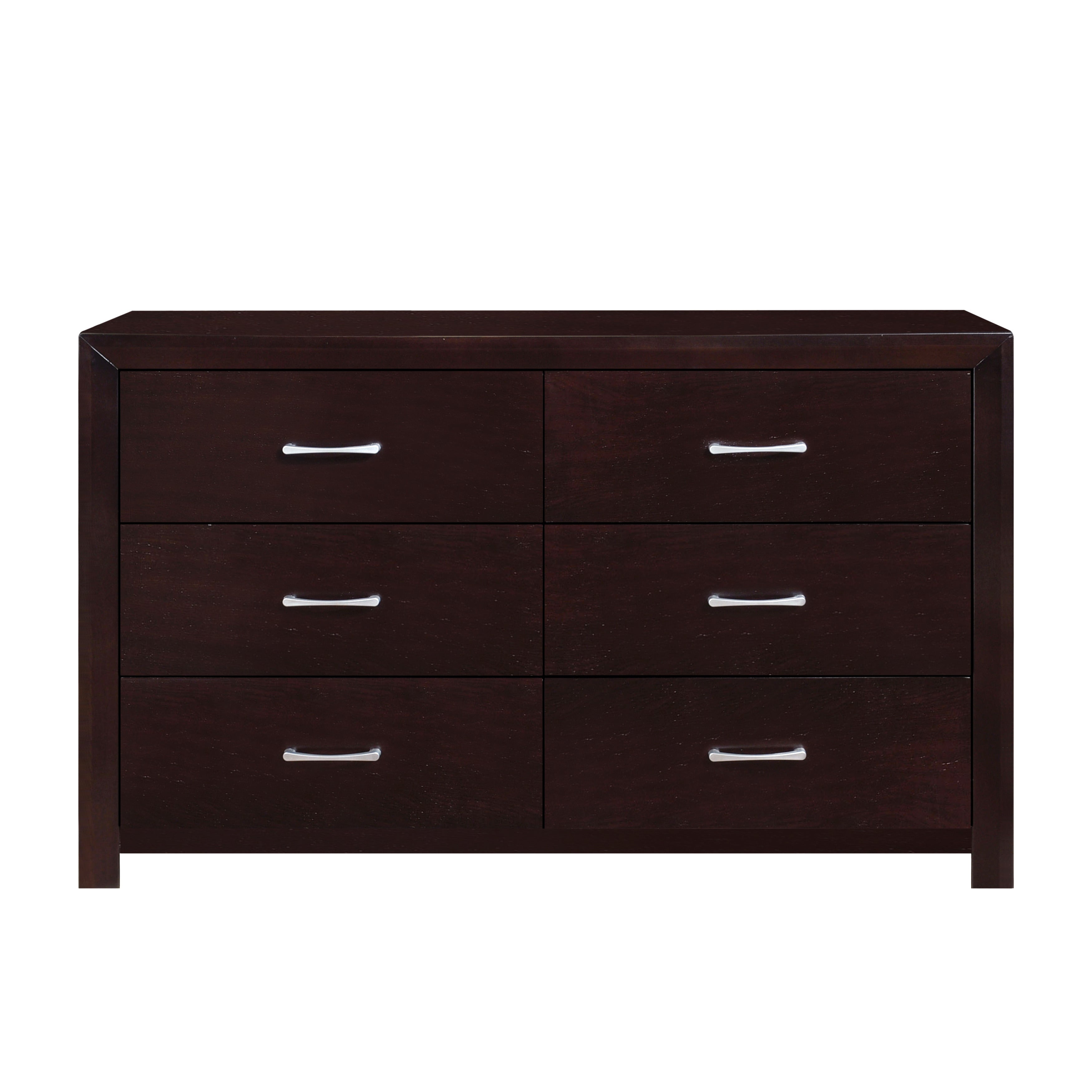 Espresso Finish 1pc Dresser of 6x Drawers Silver Tone Bar Pulls Contemporary Design Bedroom Furniture