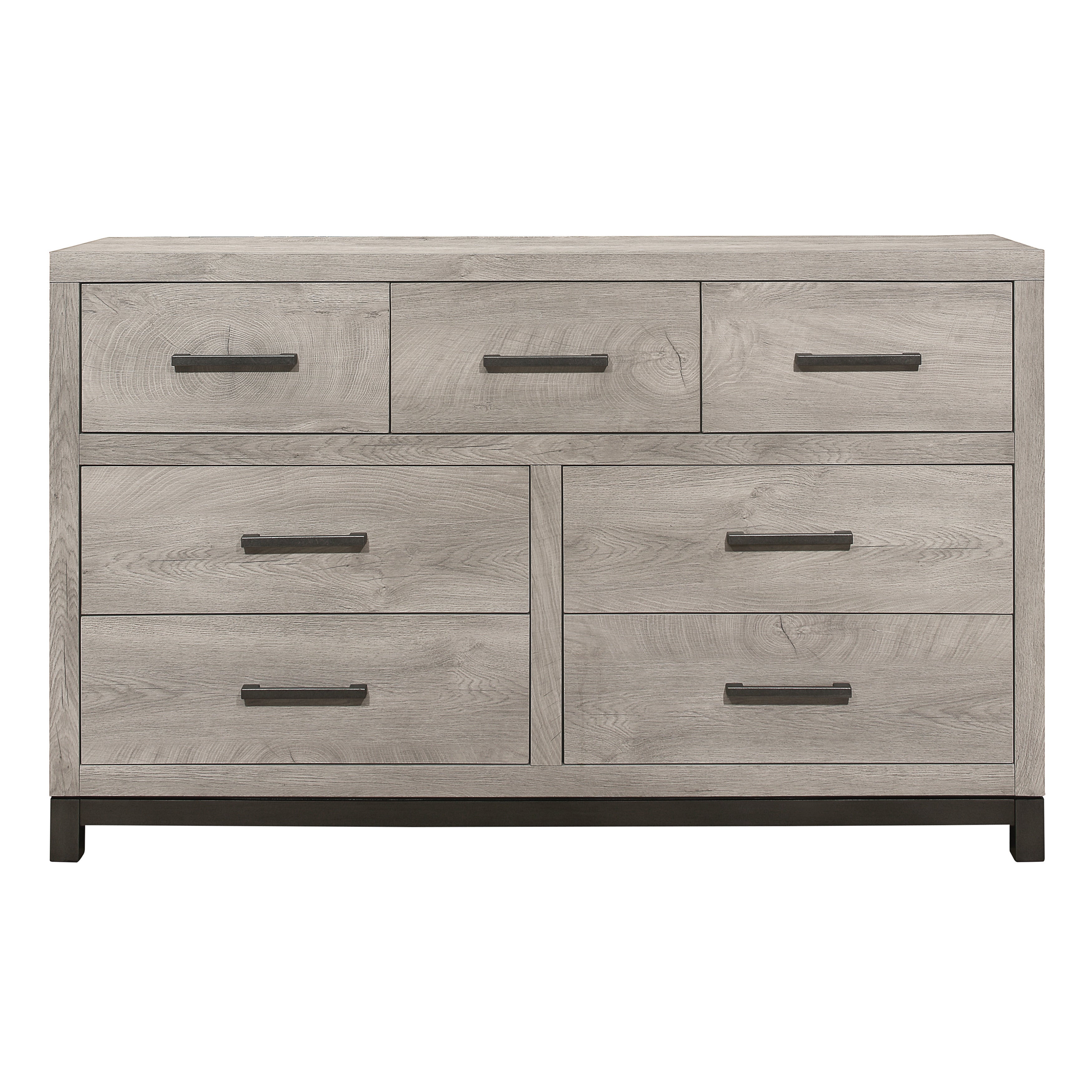 Attractive Gray Finish 1pc Dresser of 7x Drawers Metal Bar Hardware Premium Melamine Board Wooden Bedroom Furniture