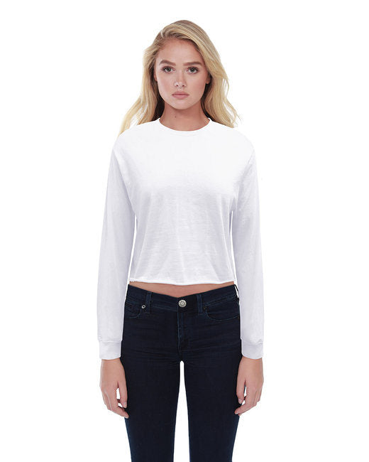 Ladies' Boyfriend Long Sleeve Crop T-Shirt - BLACK - XS