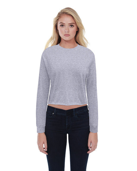 Ladies' Boyfriend Long Sleeve Crop T-Shirt - BLACK - XS