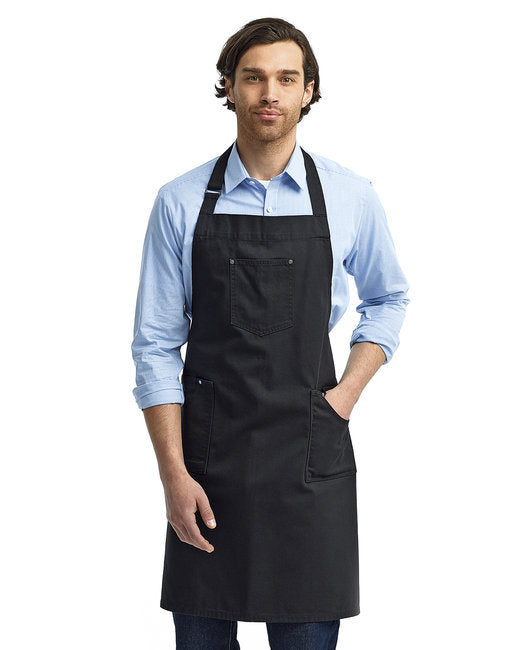 Unisex Cotton Chino Bib Apron - BLACK - OS