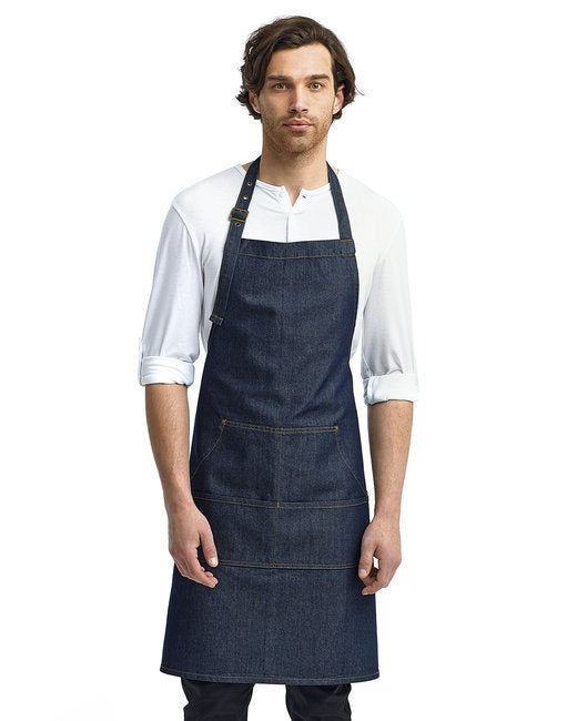 Unisex Jeans Stitch Denim Bib Apron - BLACK DENIM - OS