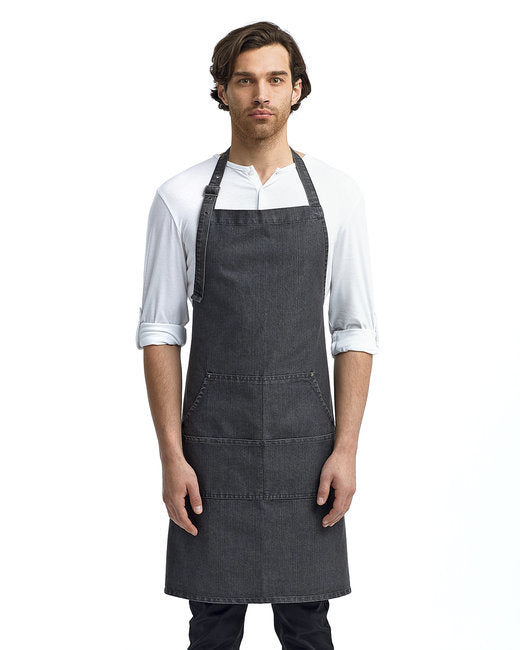 Unisex Jeans Stitch Denim Bib Apron - BLACK DENIM - OS