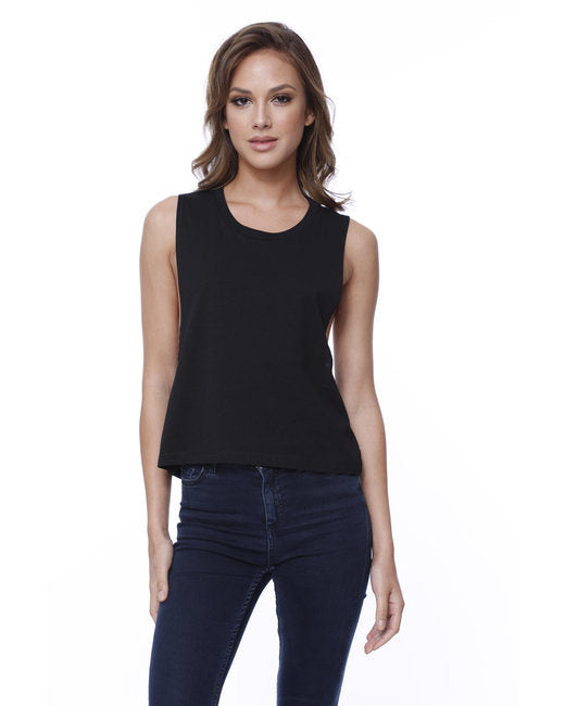 Ladies' Cotton Muscle Crop T-Shirt - BLACK - XS