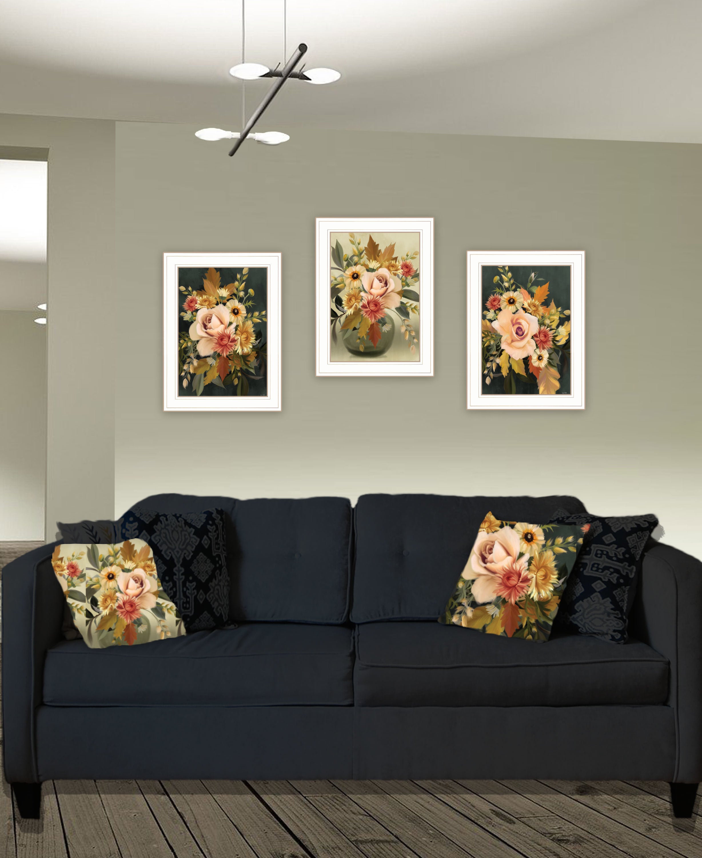 "Romantic Autumn" 3-Piece Vignette by Artisan House Fenway, Ready to Hang Framed Print, White Frame