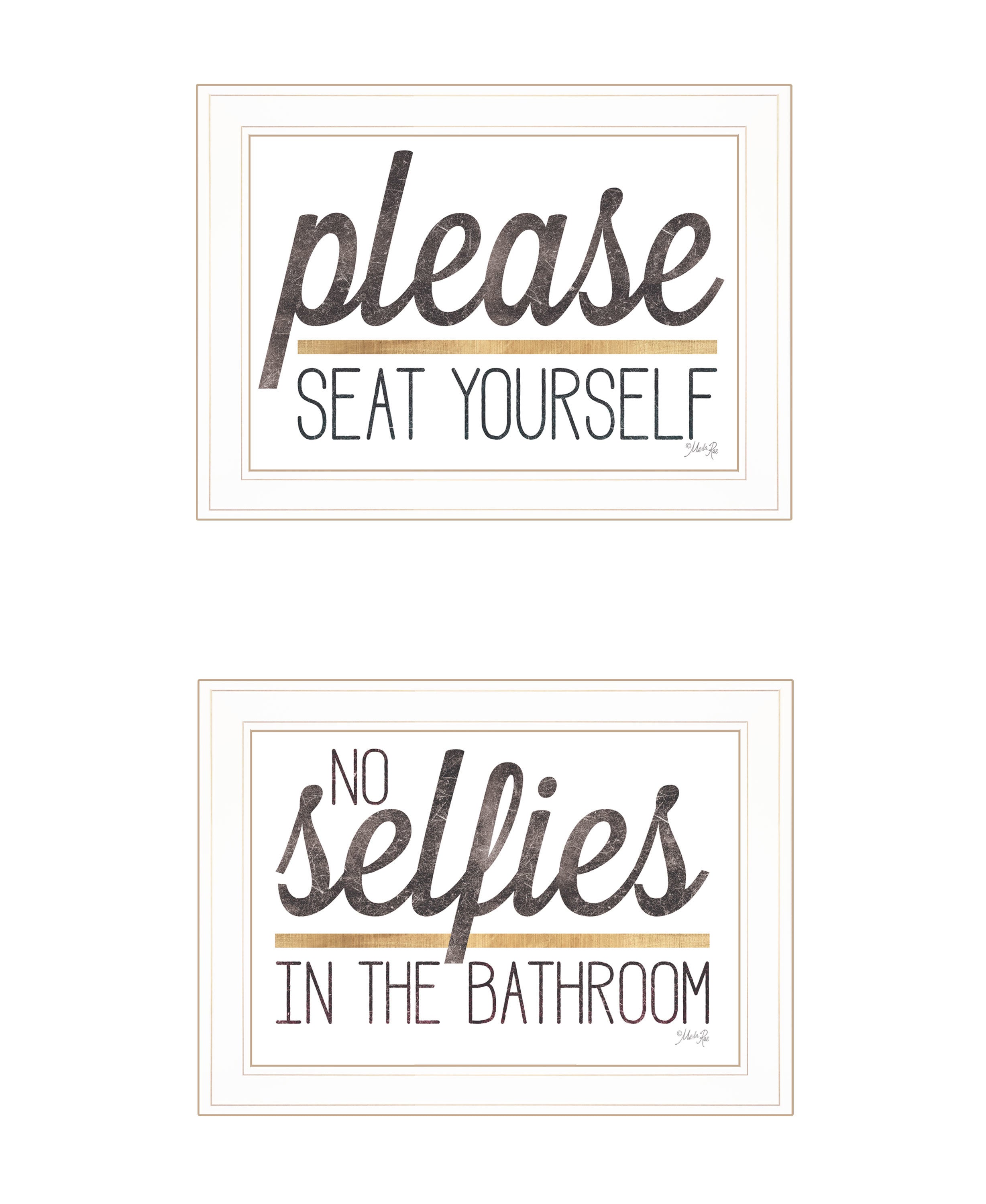 "No Selfies When Seated" 2-Piece Vignette by Marla Rae, Ready to Hang Framed Print, White Frame