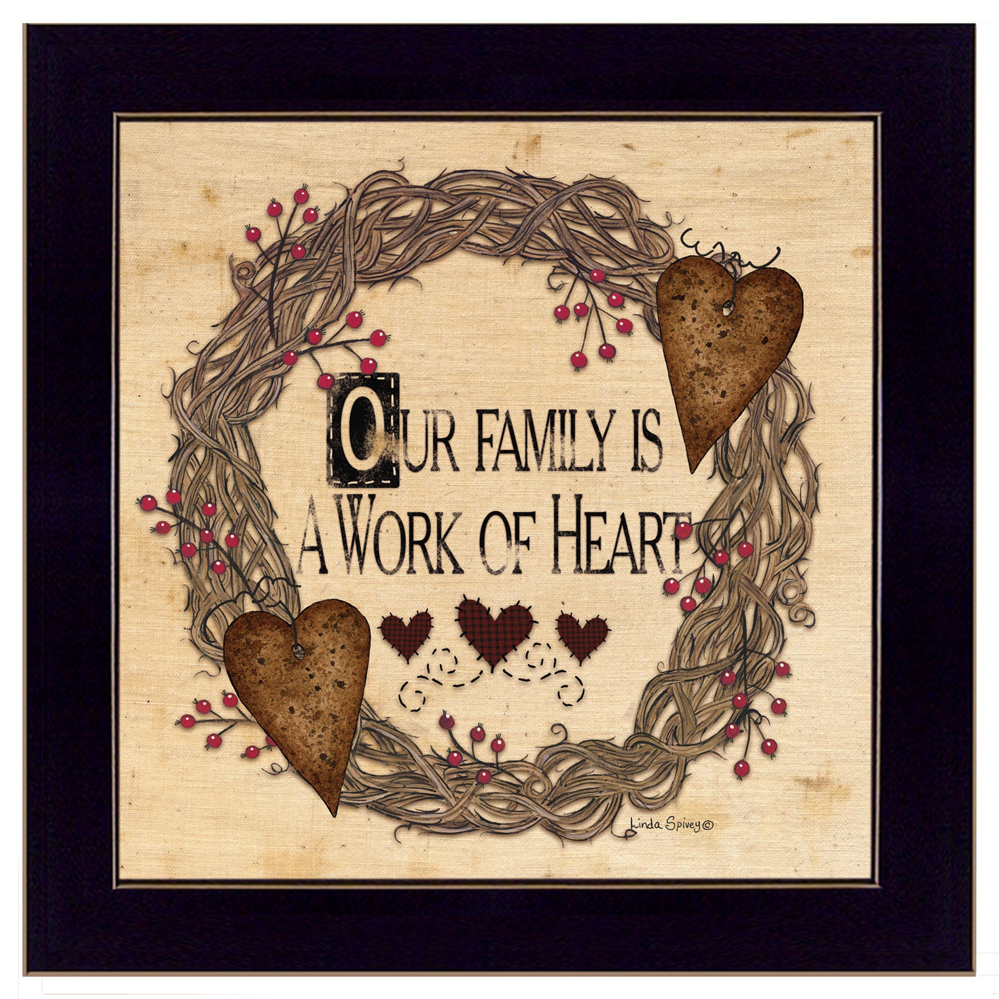 "Our Family is a work of the Heart" Linda Spivey, Ready to Hang Framed Print, Black Frame