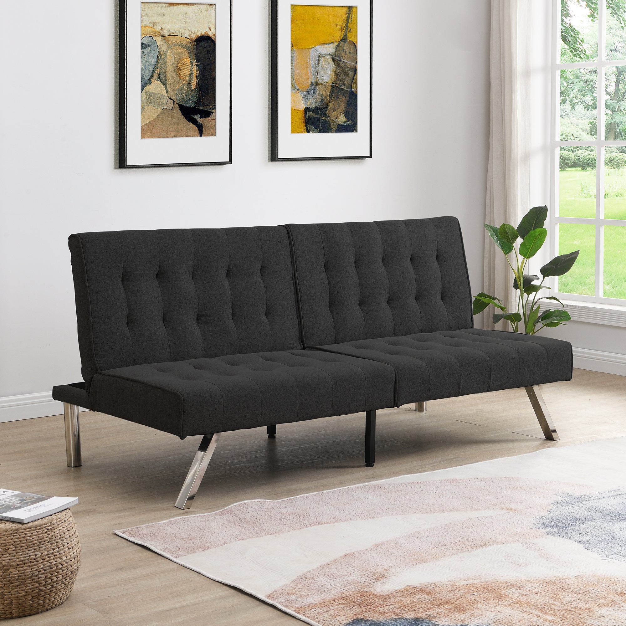 WOOD FRAME, STAINLESS LEG, FUTON, SOFA BED BLACK