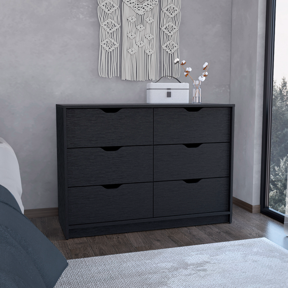 Basilea 4 Drawers Dresser; 2 Cabinets -Black