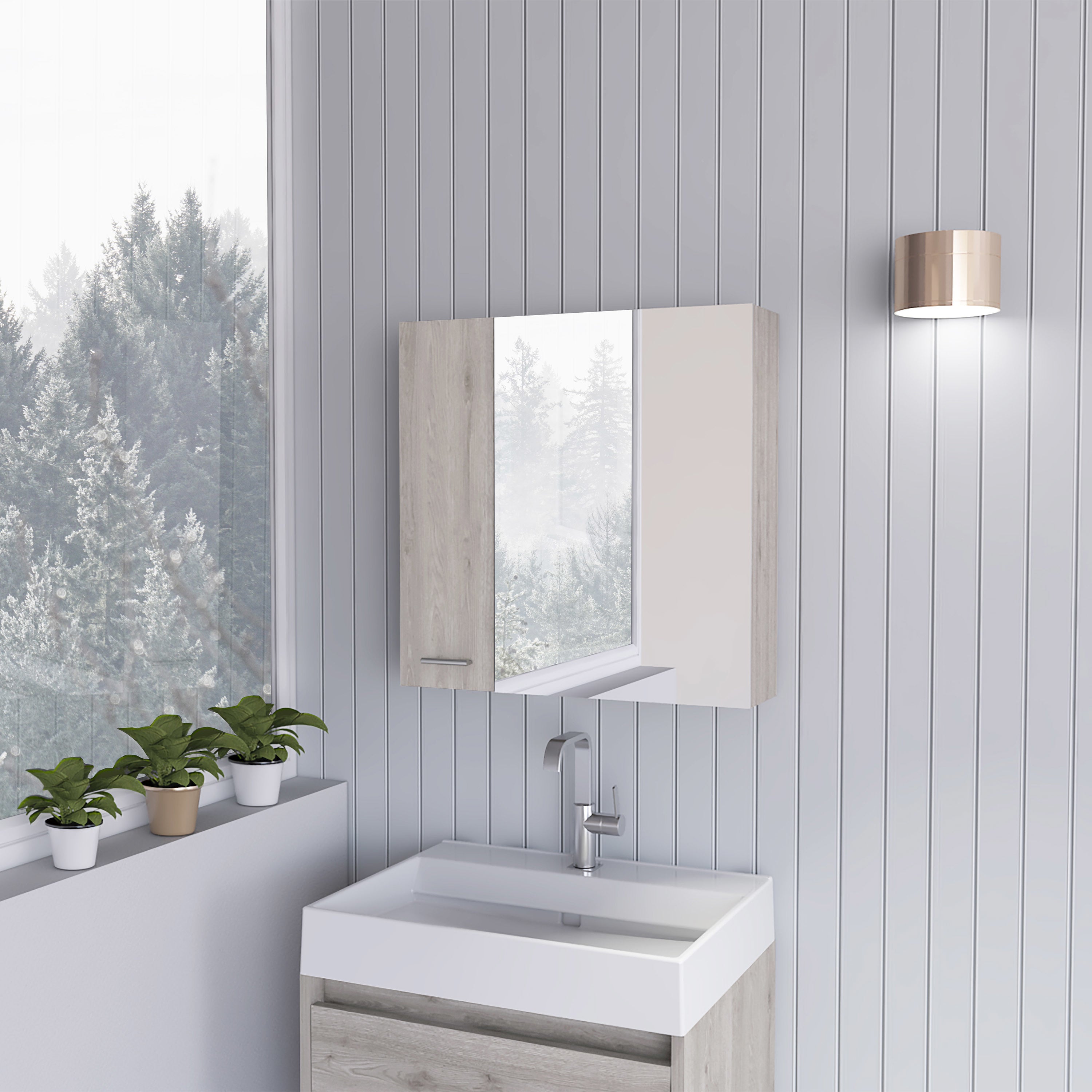 Sines Medicine Cabinet; Four Internal Shelves; Double Door -Light Gray